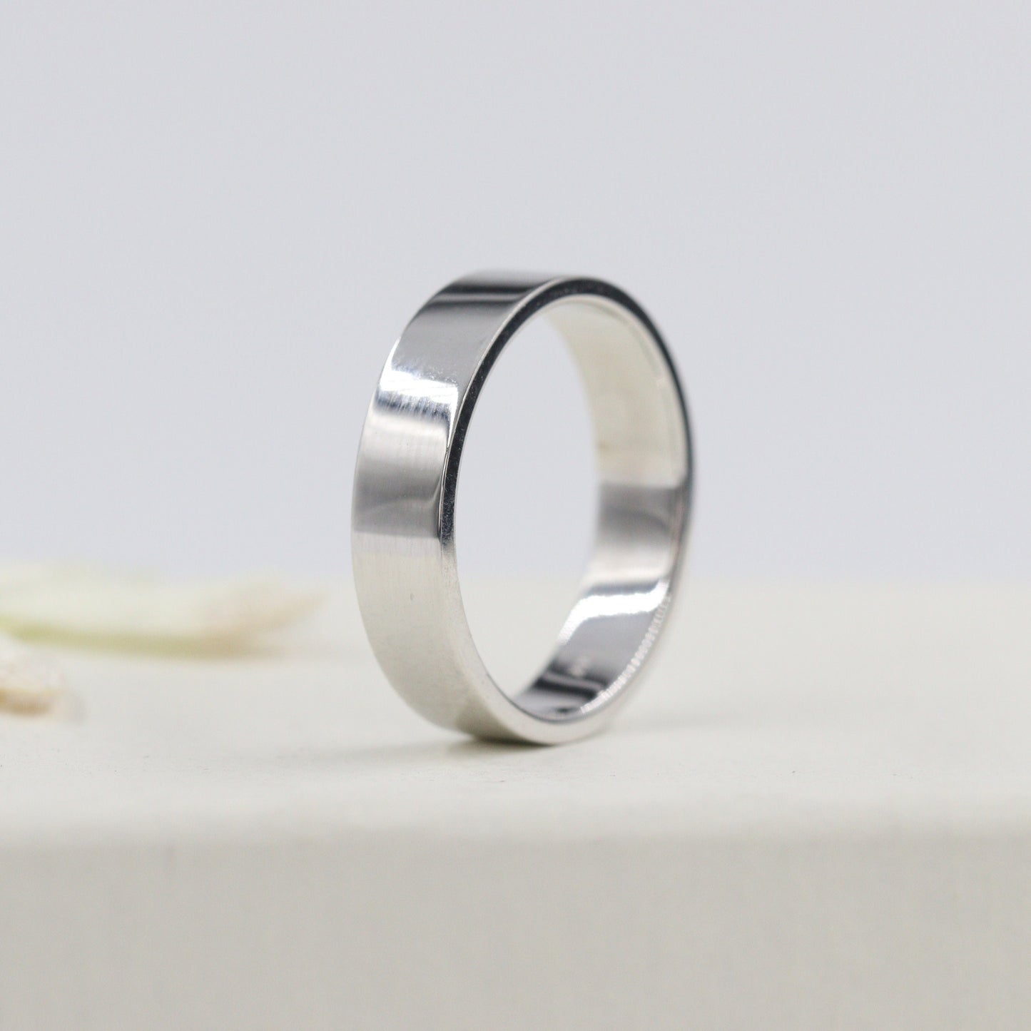 Handmade 14k Gold Wedding Band: Simple Flat Ring, 4.3mm Gold Band - Anniversary Gift