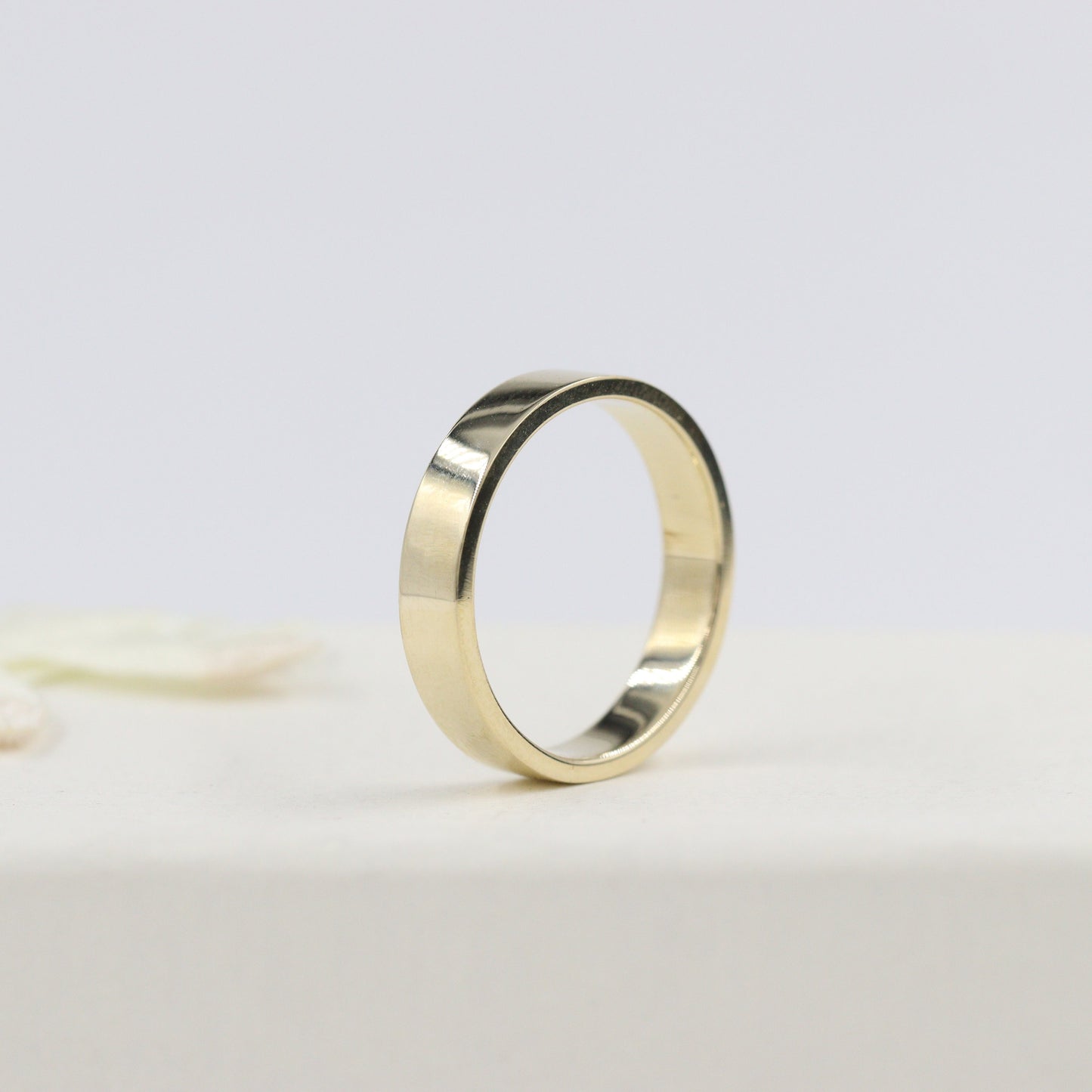 Handmade 14k Gold Wedding Band: Simple Flat Ring, 3.7mm Gold Band - Anniversary Gift