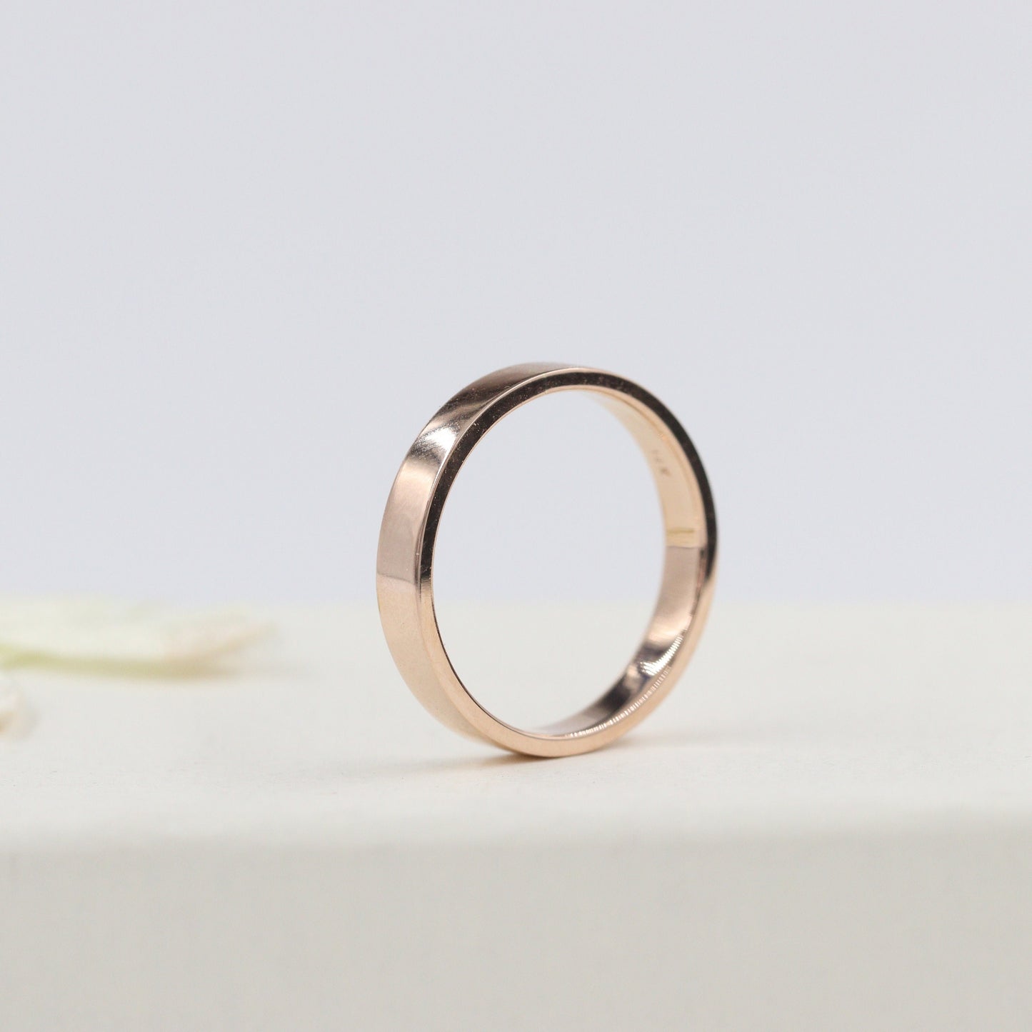 Handmade 14k Gold Wedding Band: Simple Flat Ring, 3.0mm Gold Band - Anniversary Gift