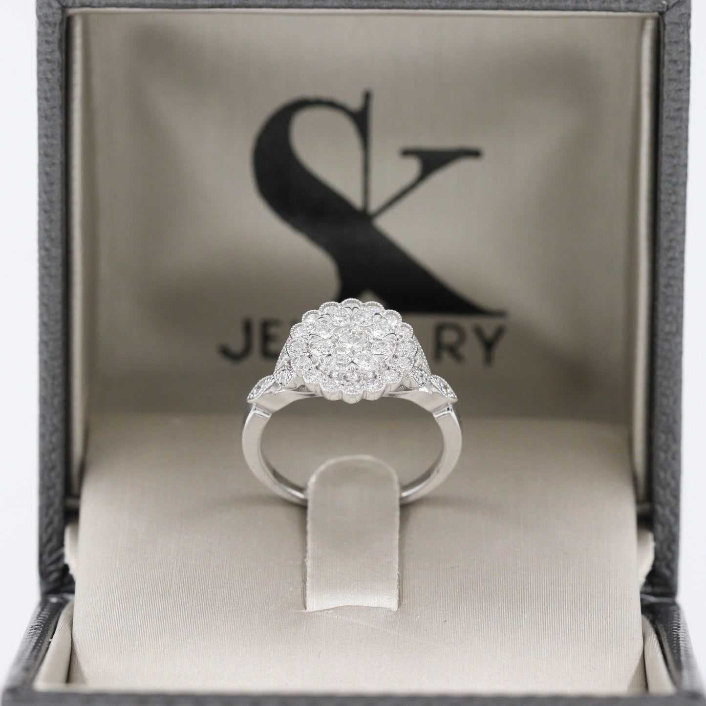 14K Gold Round Halo Natural Diamond Engagement Ring: Handmade Bridal Ring- Anniversary Gift