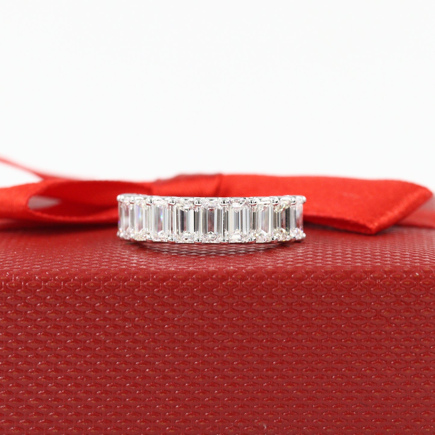 Handmade 3ct Natural Emerald Cut Diamond Wedding Band - 14k Gold Anniversary Ring - 18K Gold, Platinum Diamond Ring - Anniversary gift