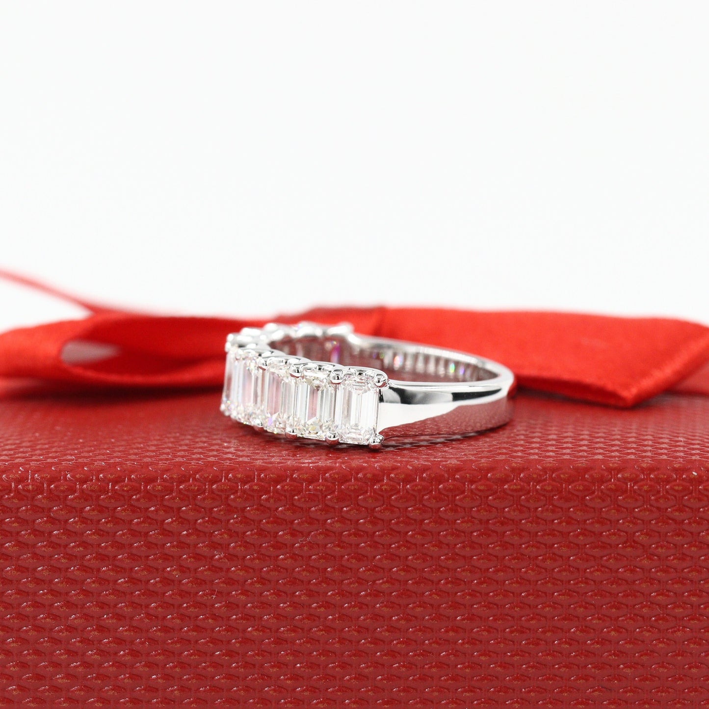 Handmade 3ct Natural Emerald Cut Diamond Wedding Band - 14k Gold Anniversary Ring - 18K Gold, Platinum Diamond Ring - Anniversary gift