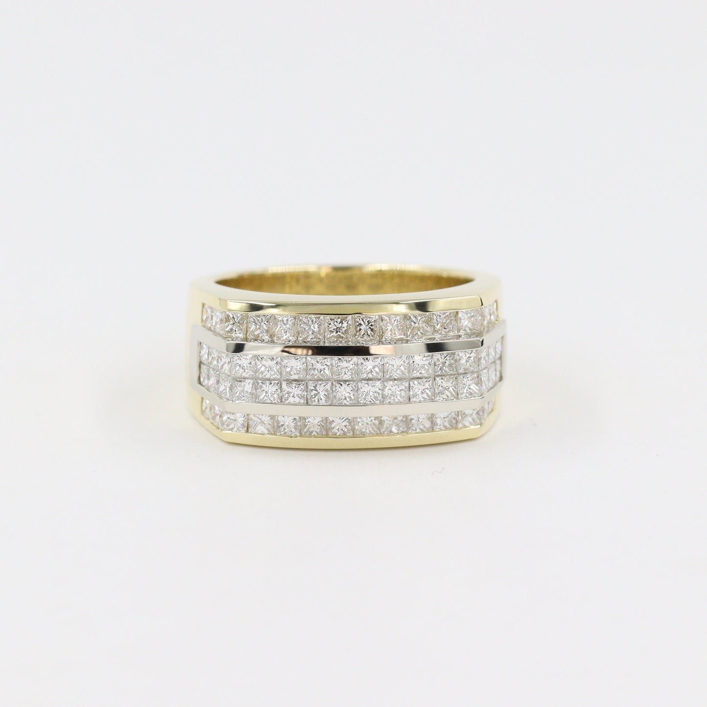 Princess Cut 3ct Natural Diamond Men's Ring: 14K Gold Invisible Set Wedding Band- Anniversary Gift