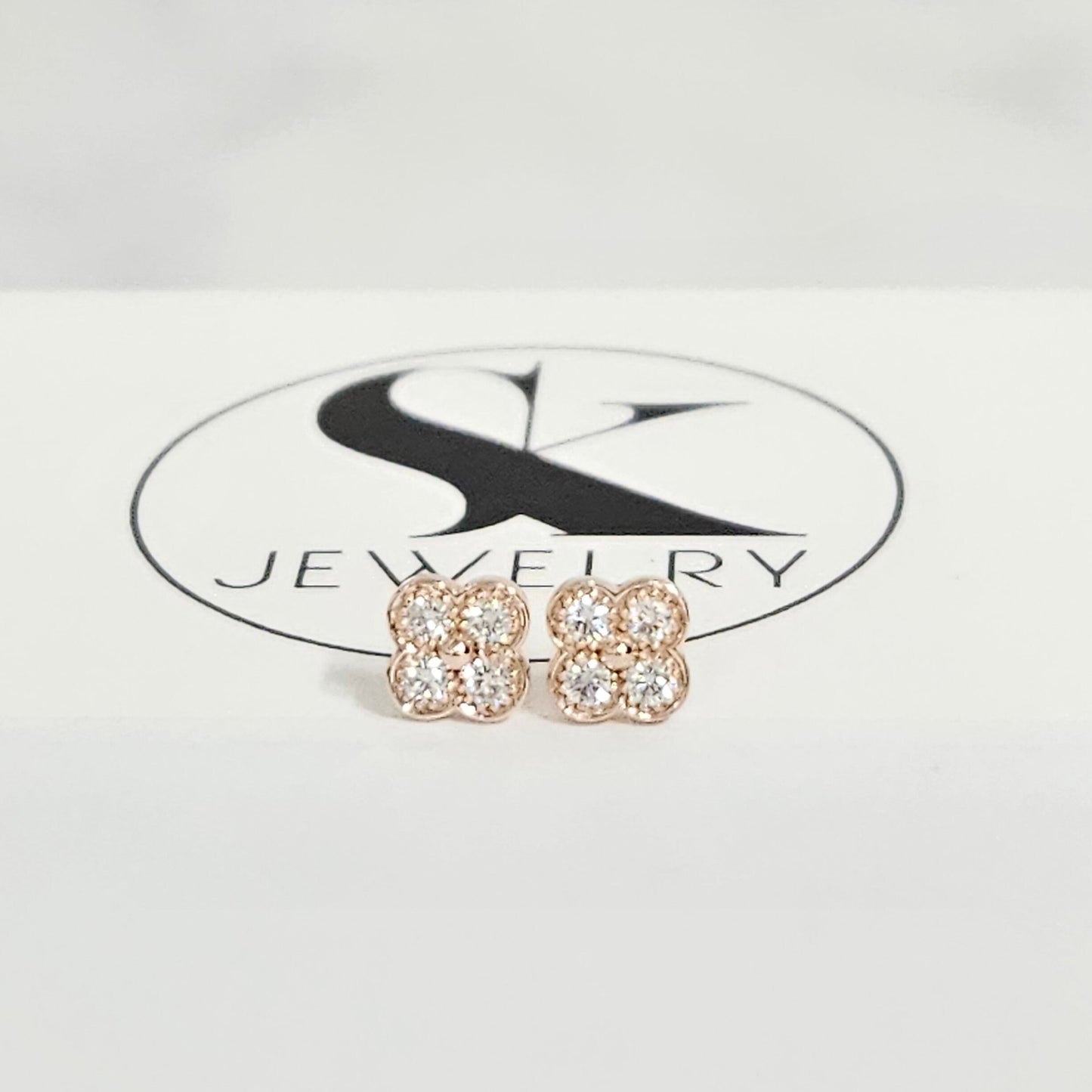 Natural Diamond Clover Stud Earrings: 14K,18K gold 6.9mm Clover Classic Dainty Cluster Stud Earrings-Diamond Stud Earring - Anniversary gift
