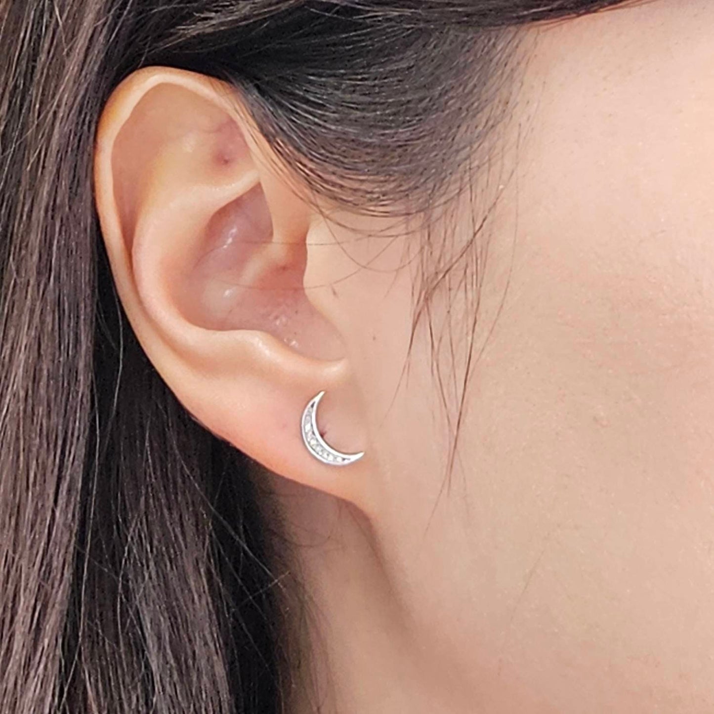 14k Gold Natural Diamond Crescent Moon Stud Earrings: Dainty Celestial Jewelry