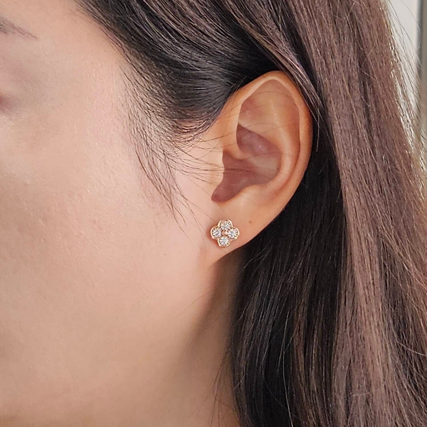 Natural Diamond Clover Earrings/14K,18K gold 9.7mm Clover Classic Dainty Cluster Stud Earrings-Diamond Stud Earring - Anniversary gift
