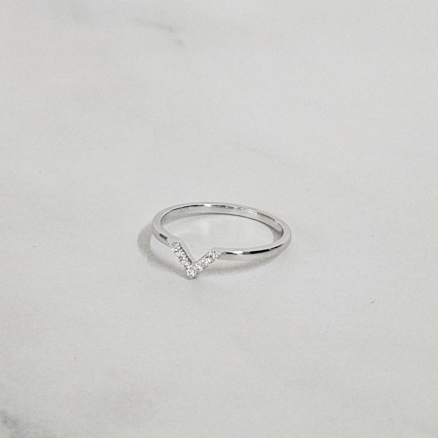 Mini Natural Diamond Pave V-Shape Ring: 14K Gold Stackable Ring- Anniversary Gift
