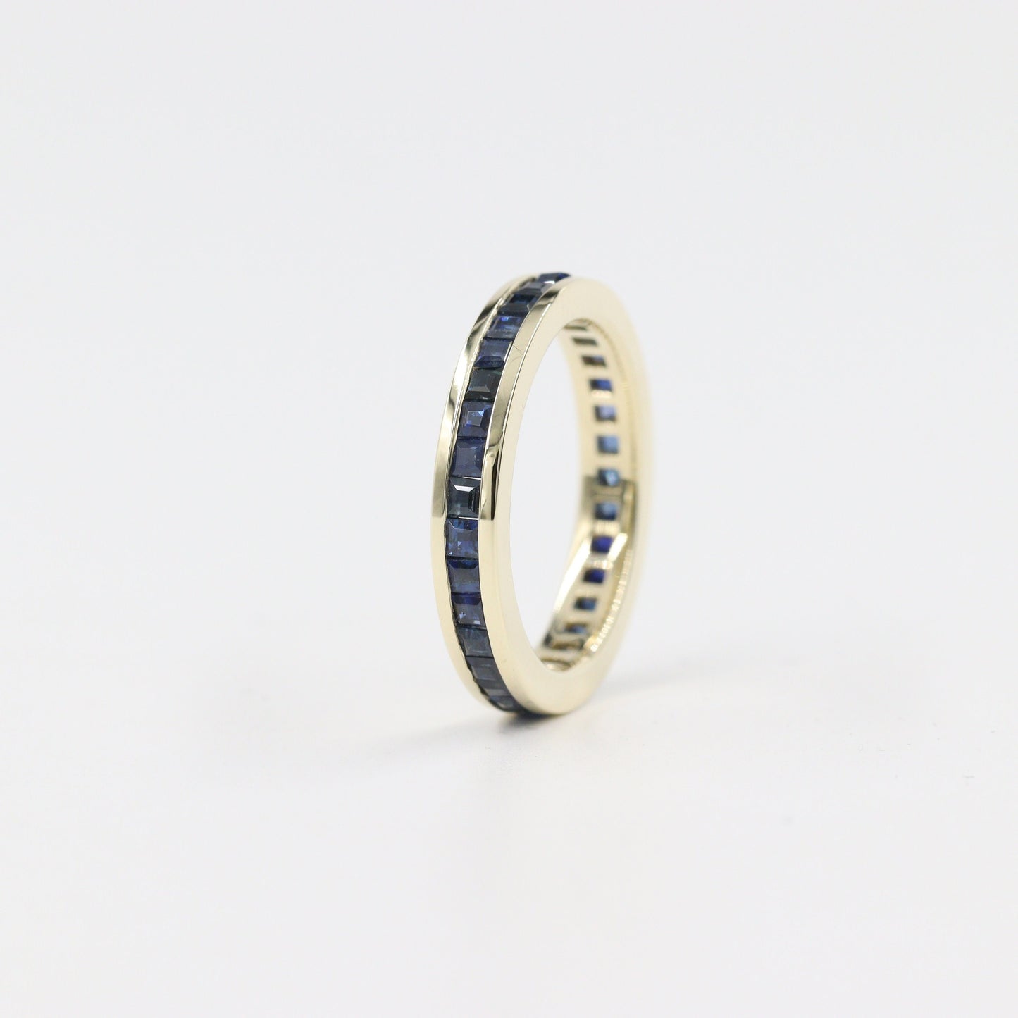 Handmade 14k Gold Princess Cut Blue Sapphire Full Eternity Band