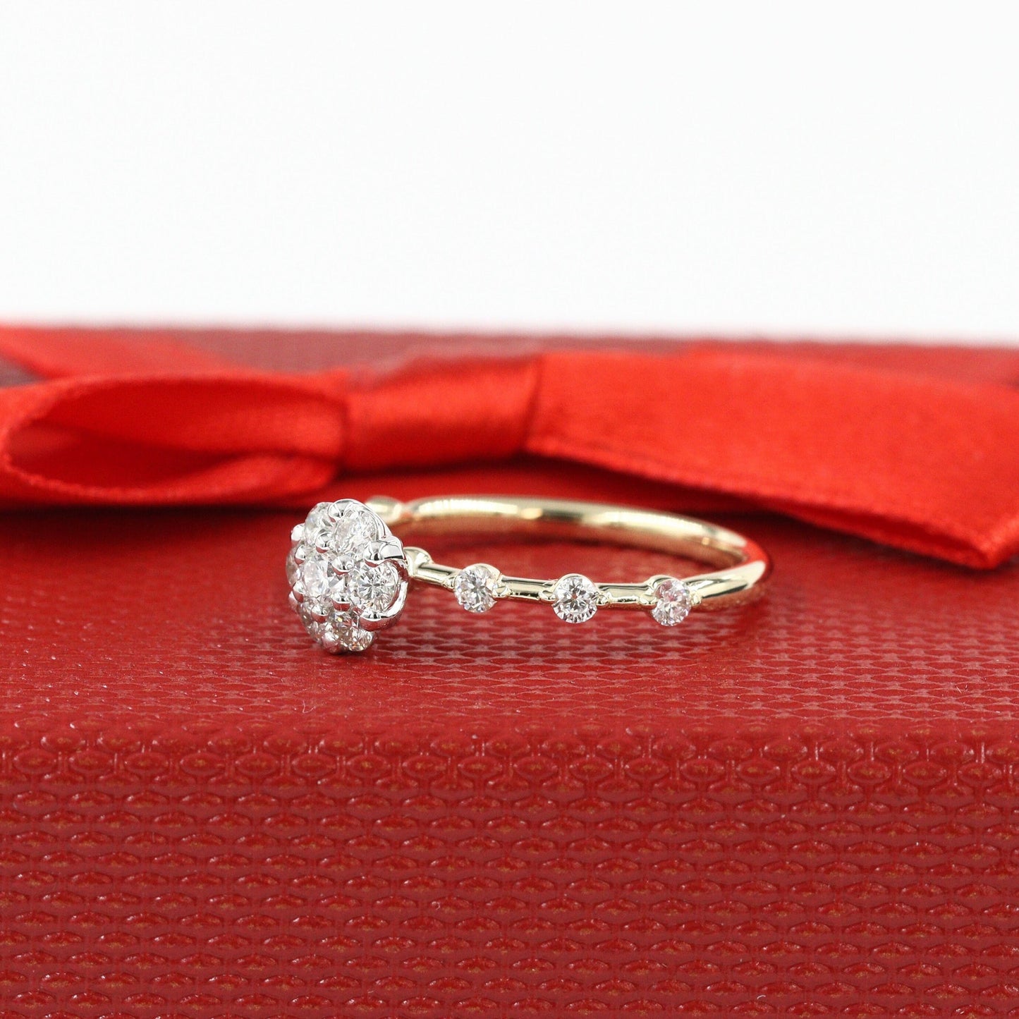 Unique Natural Diamond Engagement Ring/ 7mm Diamond Flower Ring/ Diamond Anniversary Ring/ Anniversary Ring