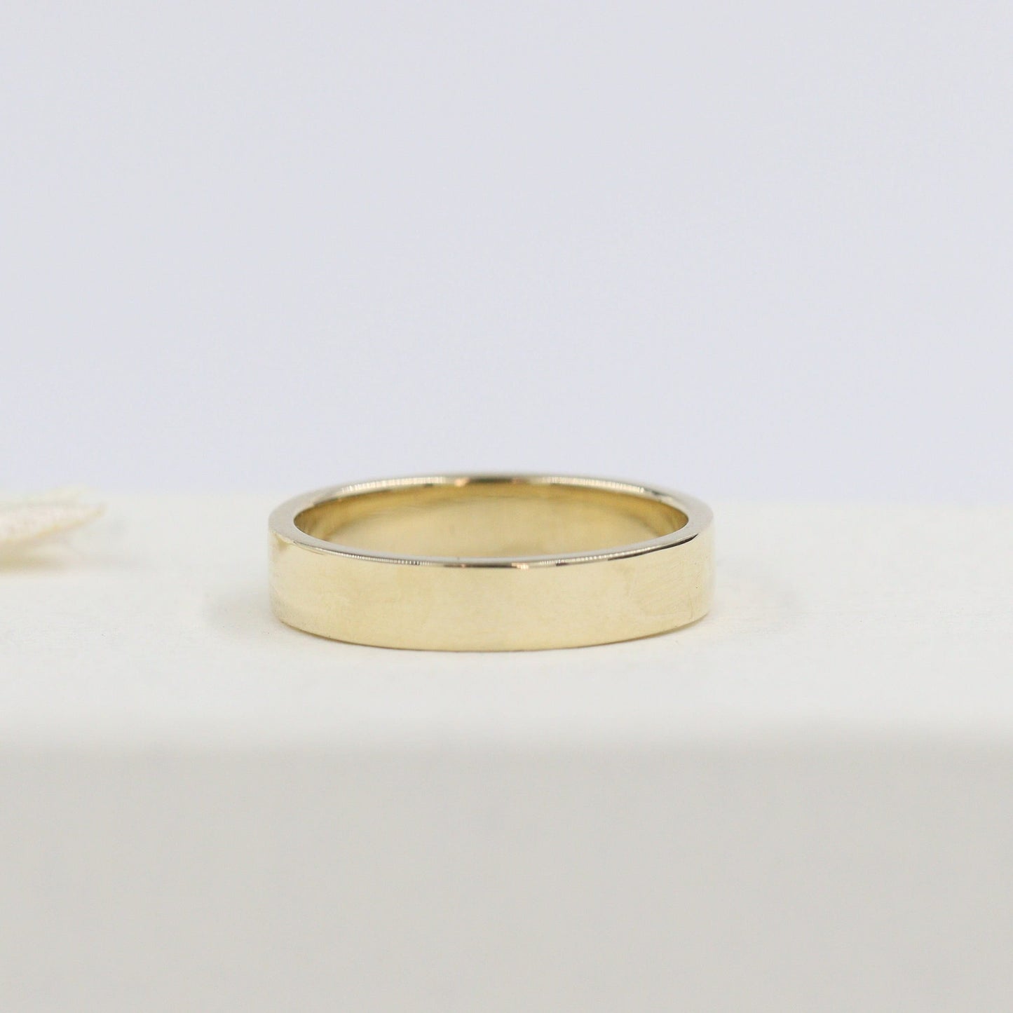 Handmade 14k Gold Wedding Band: Simple Flat Ring, 3.7mm Gold Band - Anniversary Gift