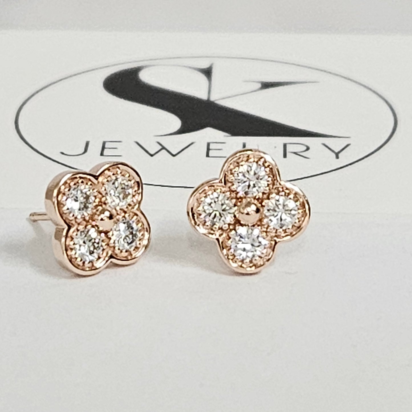 Natural Diamond Clover Earrings/14K,18K gold 9.7mm Clover Classic Dainty Cluster Stud Earrings-Diamond Stud Earring - Anniversary gift