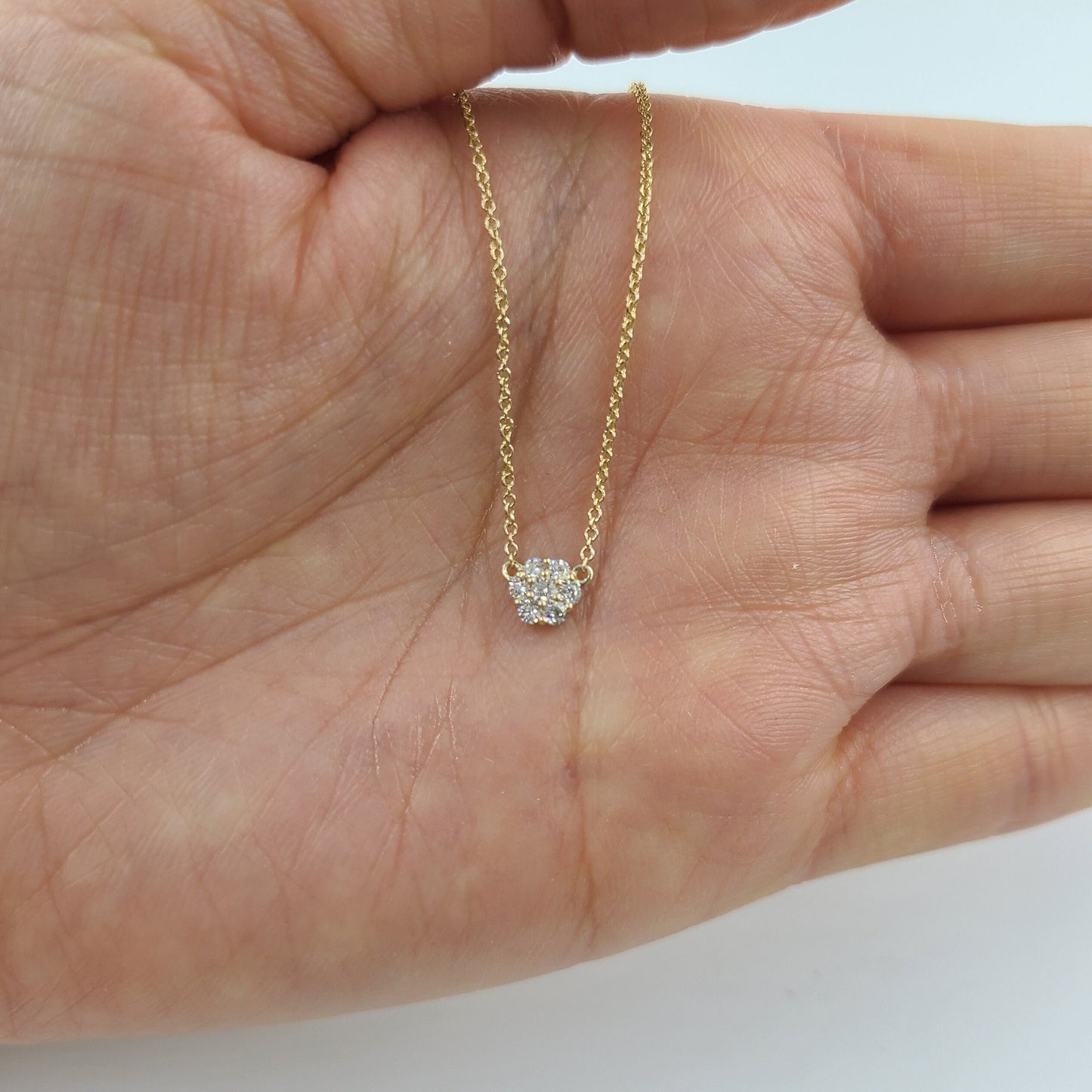 14K Gold Diamond Flower Necklace: .18ct Natural Diamond Pendant
