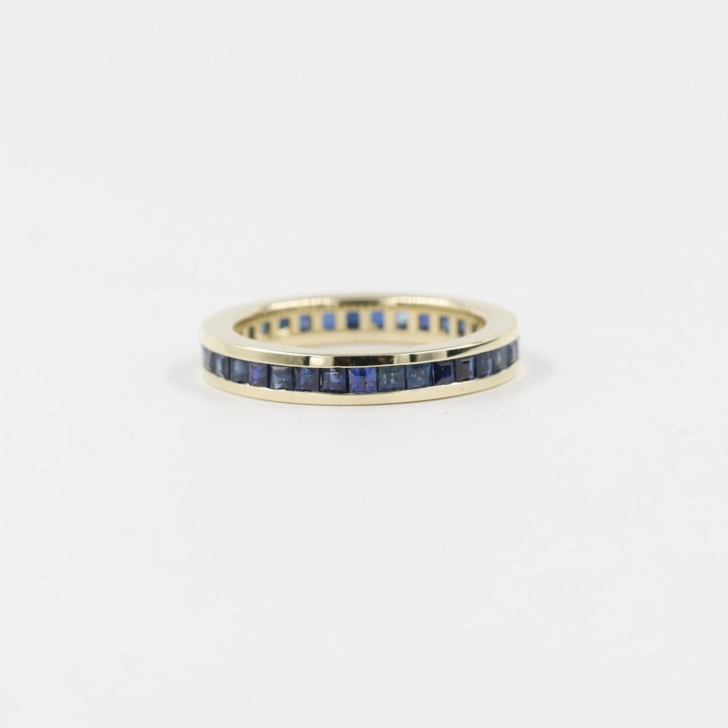Handmade 14k Gold Princess Cut Blue Sapphire Full Eternity Band