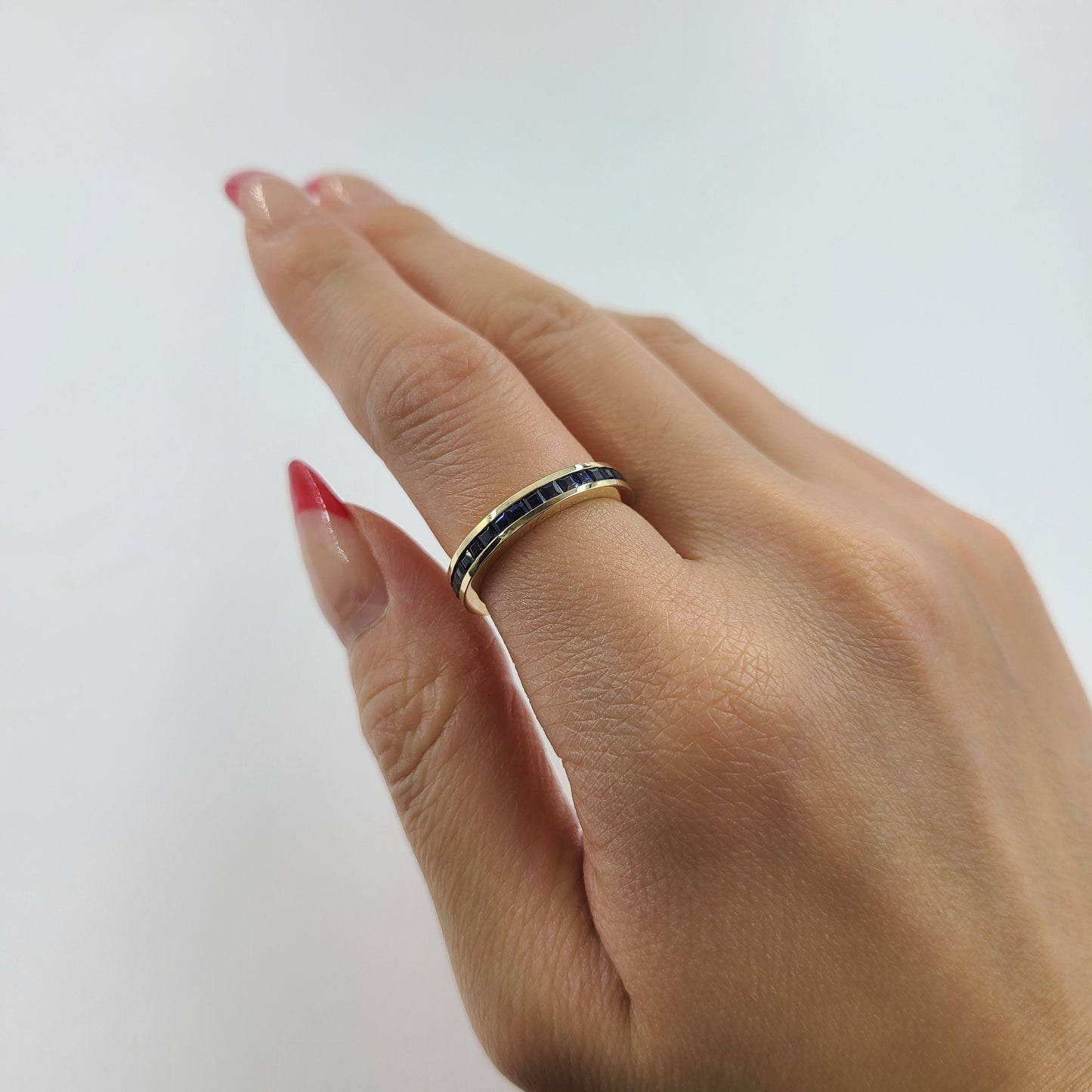 Handmade 14k Gold Princess Cut Blue Sapphire Full Eternity Band