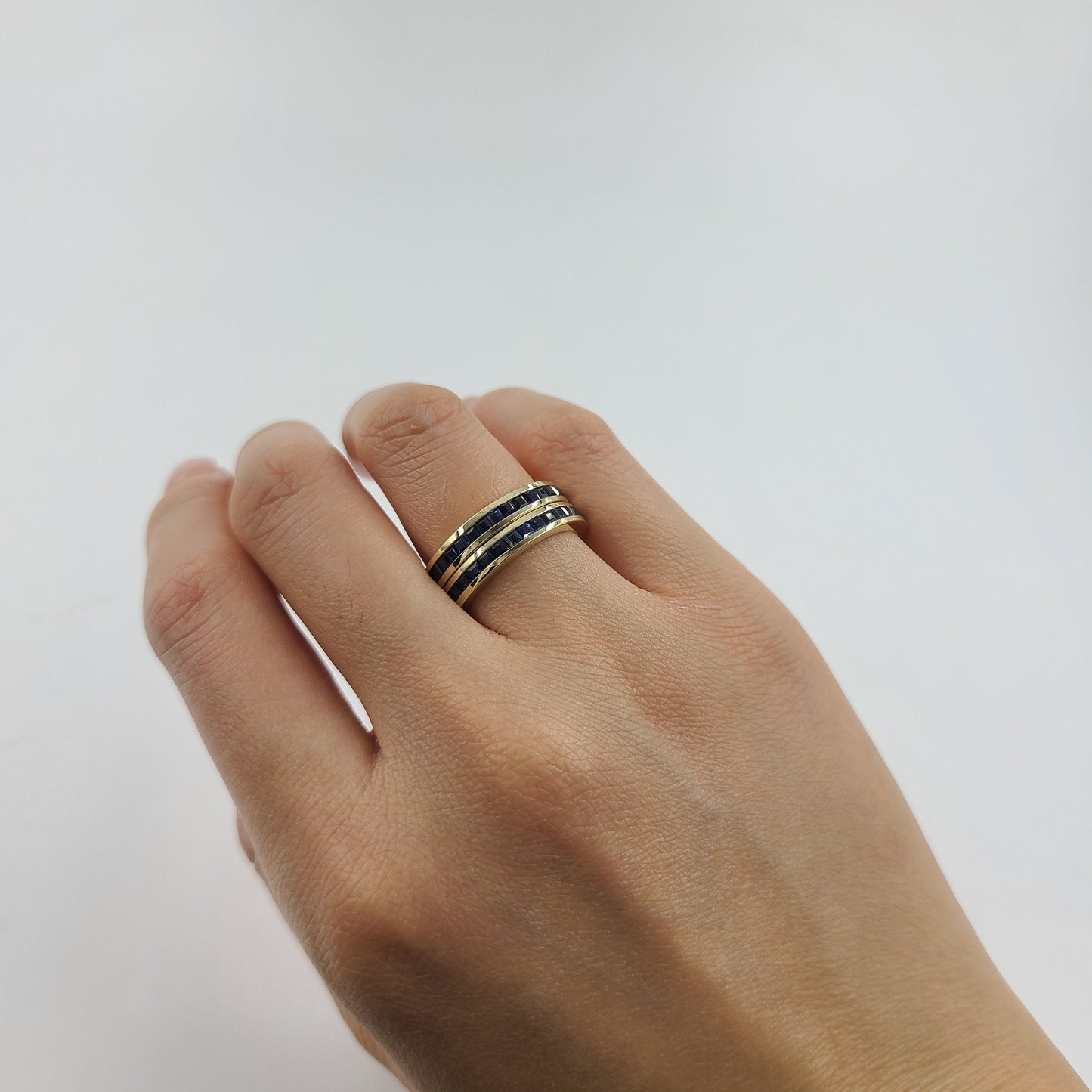 Handmade 14k Gold Princess Cut Blue Sapphire Full Eternity Band