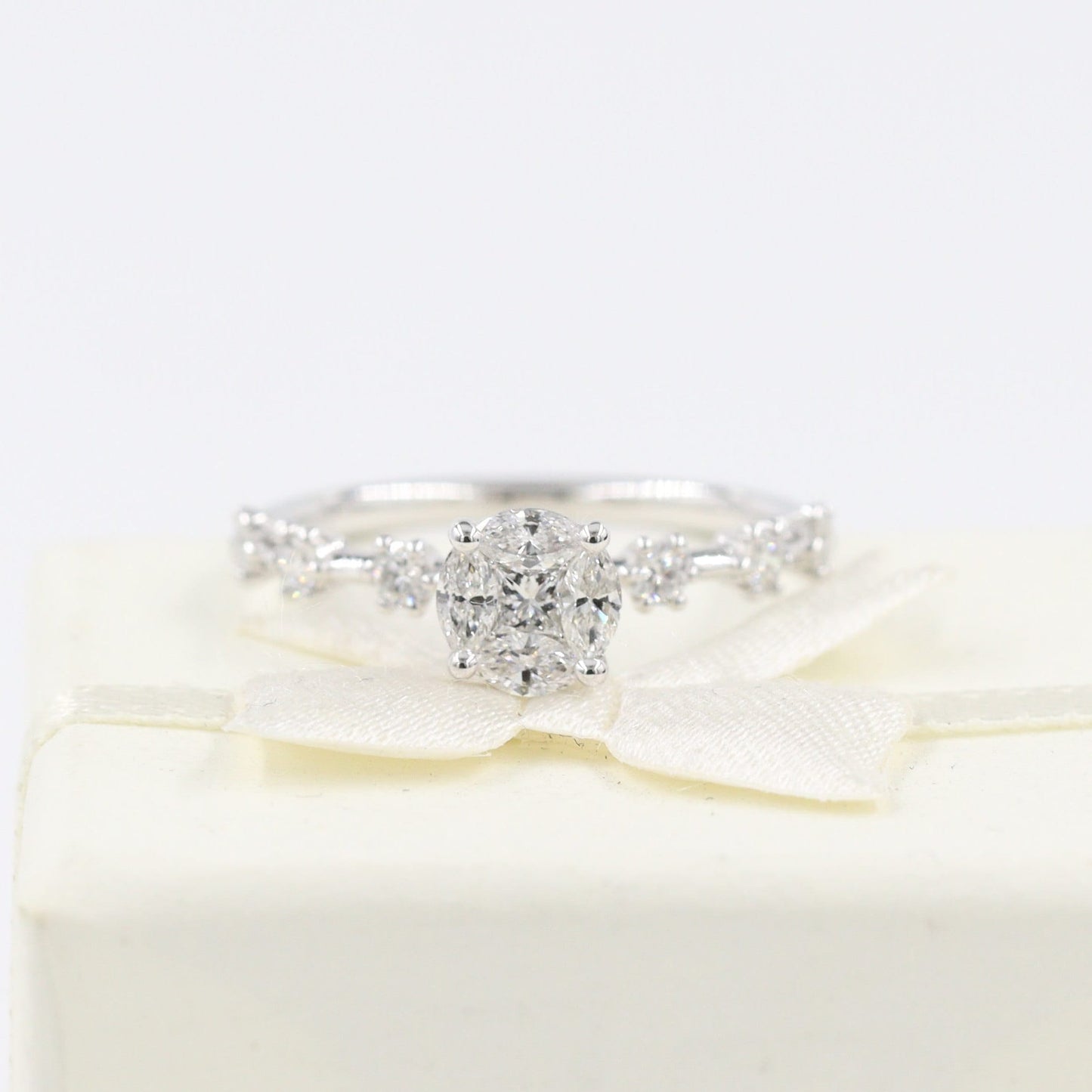 Mixed Cut Natural Diamond Engagement Ring: 0.56ct Princess & Marquise, 14k Gold- Anniversary Gift