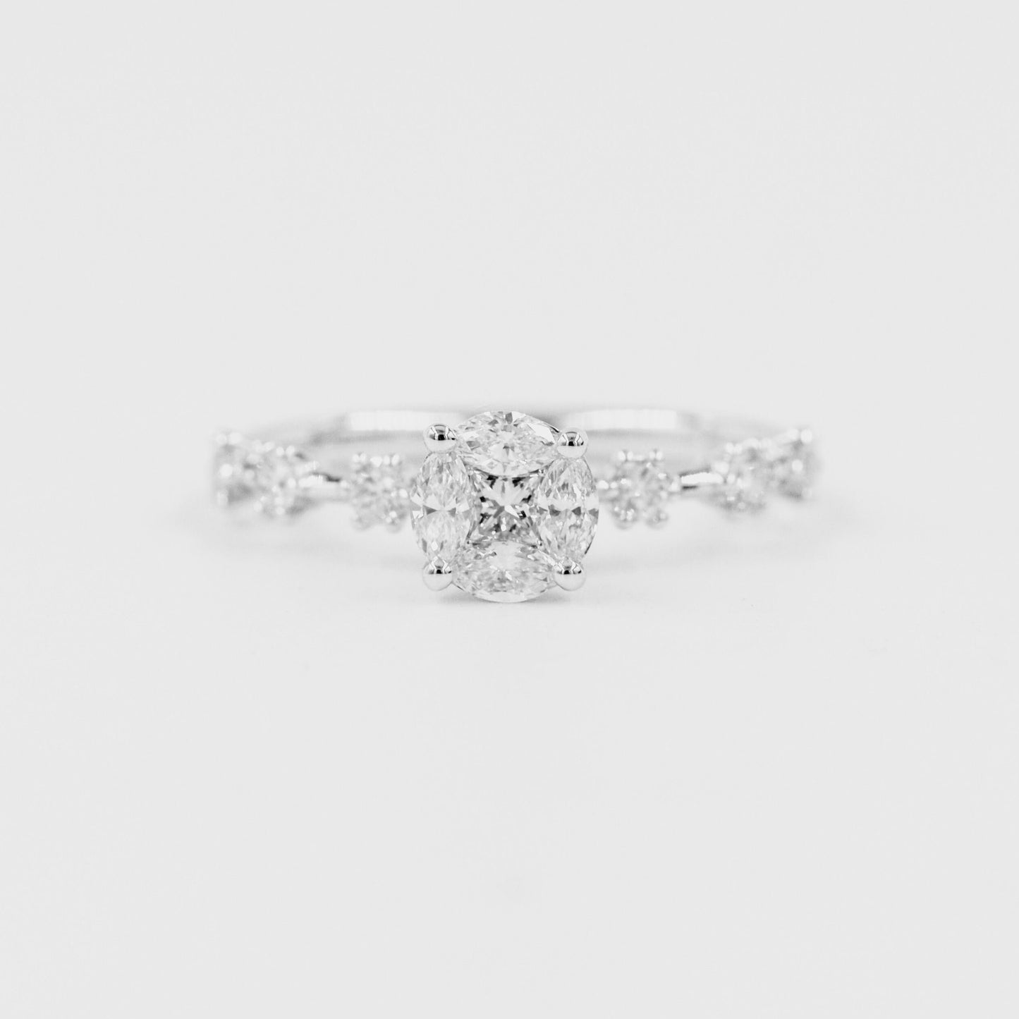 Mixed Cut Natural Diamond Engagement Ring: 0.56ct Princess & Marquise, 14k Gold- Anniversary Gift