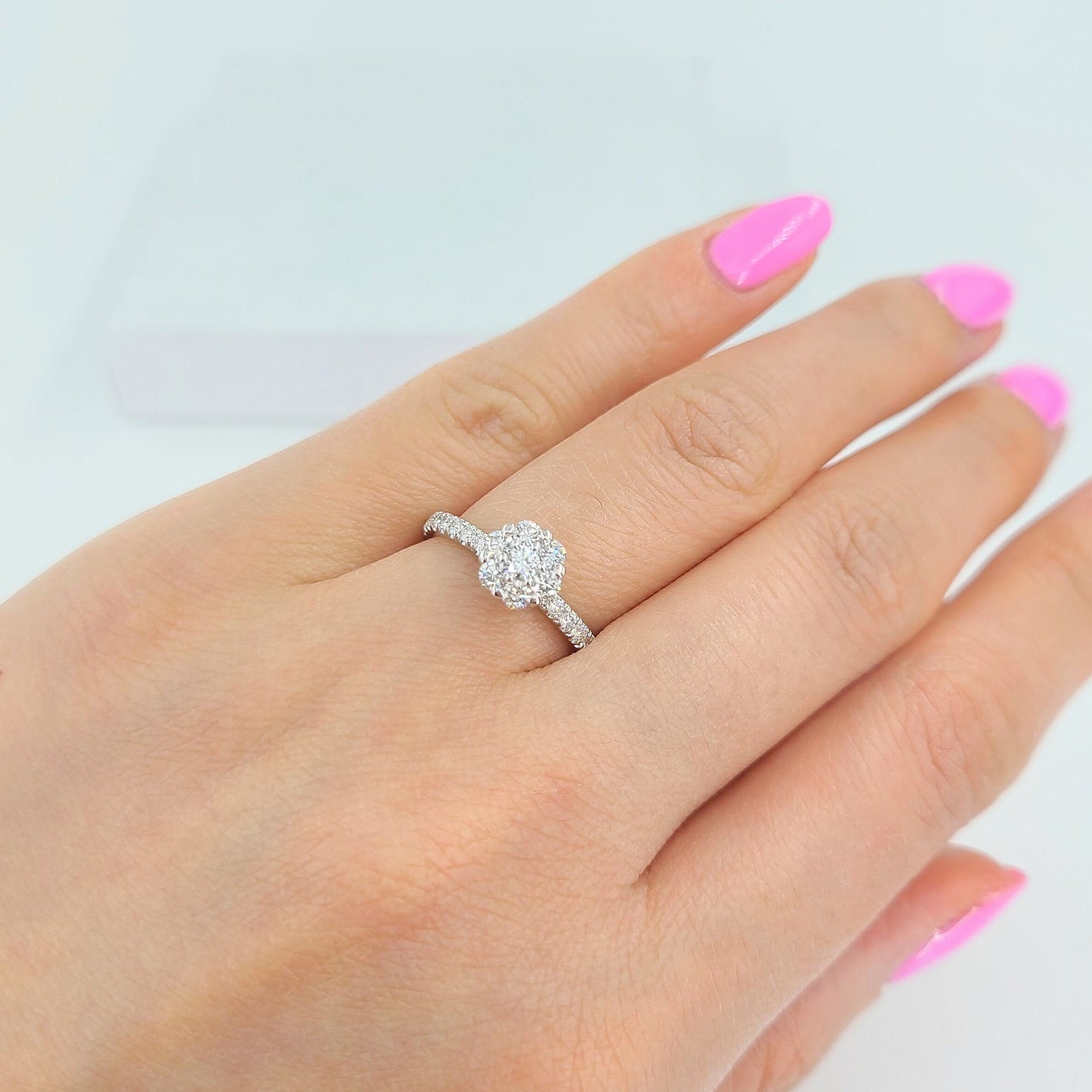 Unique 0.65ct  Natural Diamond Engagement Ring/ Diamond Flower 7mm Ring/Anniversary Ring