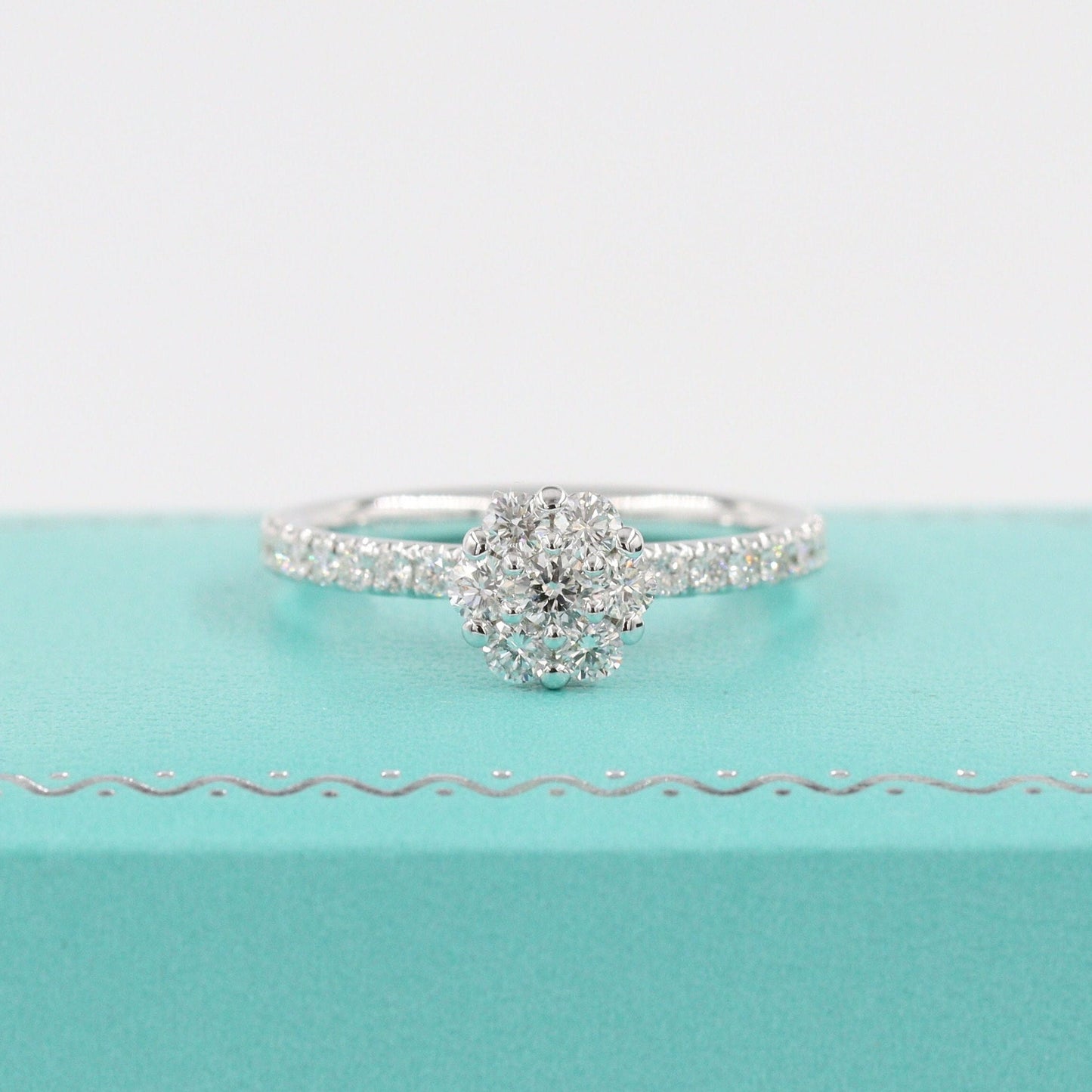 Unique 0.65ct  Natural Diamond Engagement Ring/ Diamond Flower 7mm Ring/Anniversary Ring