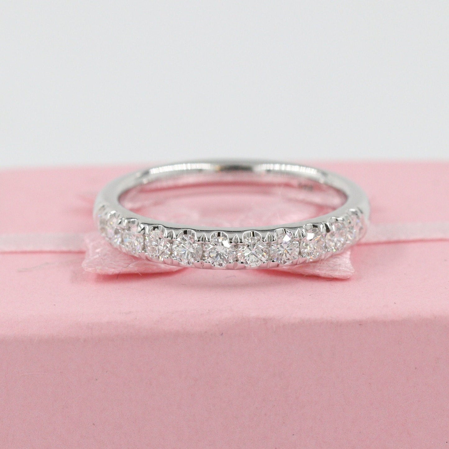 14K Gold Natural Diamond Wedding Band: Half Eternity Anniversary Ring