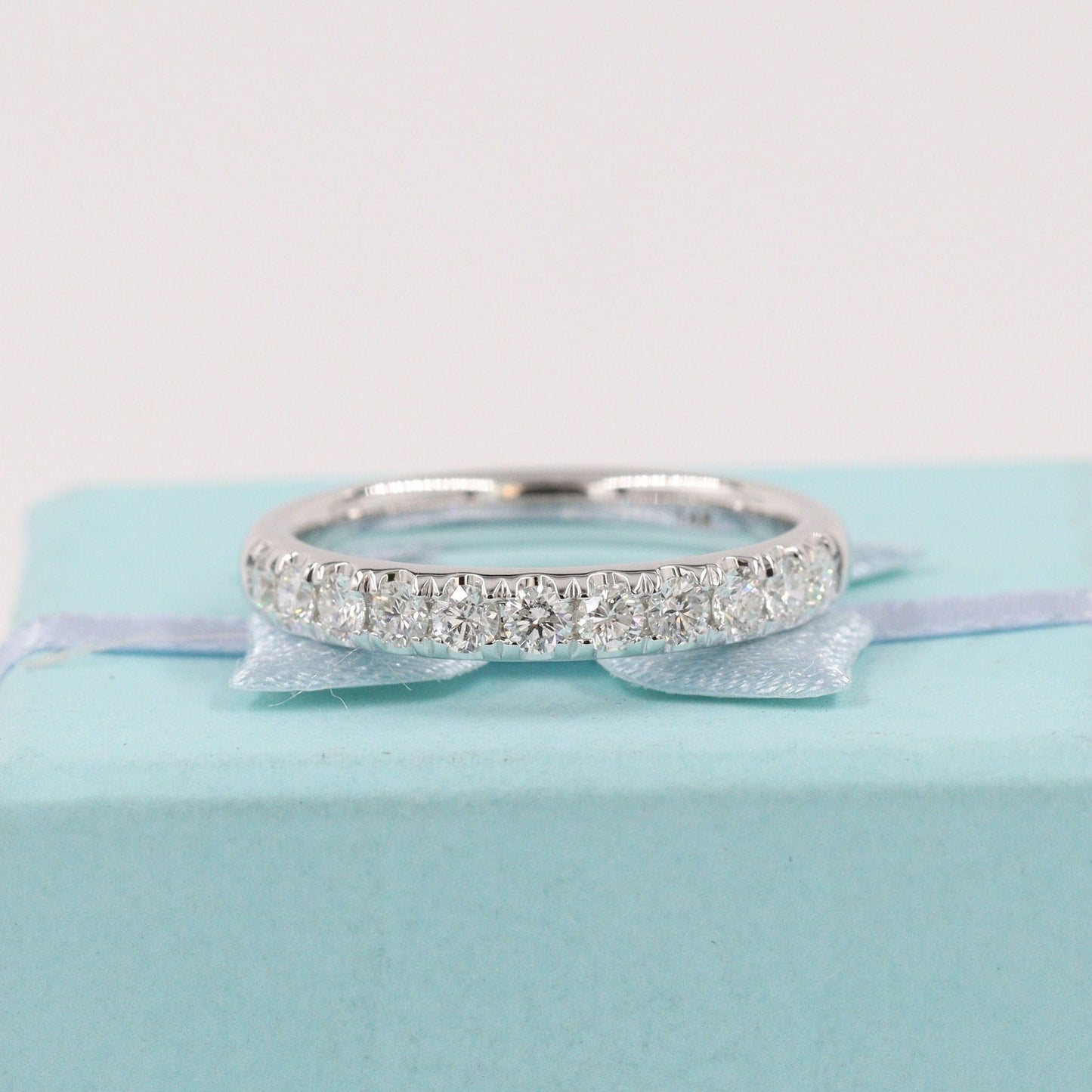 14K Gold Natural Diamond Wedding Band: Half Eternity Anniversary Ring