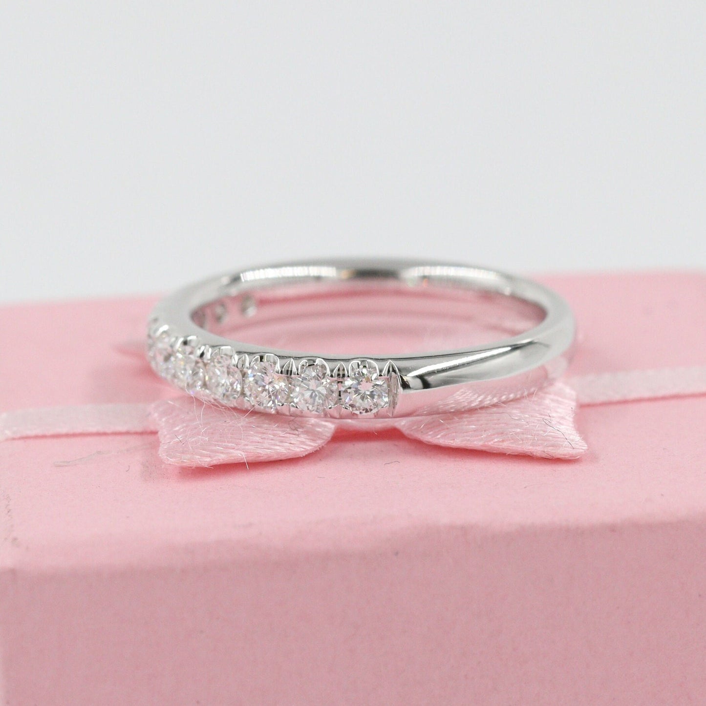 14K Gold Natural Diamond Wedding Band: Half Eternity Anniversary Ring