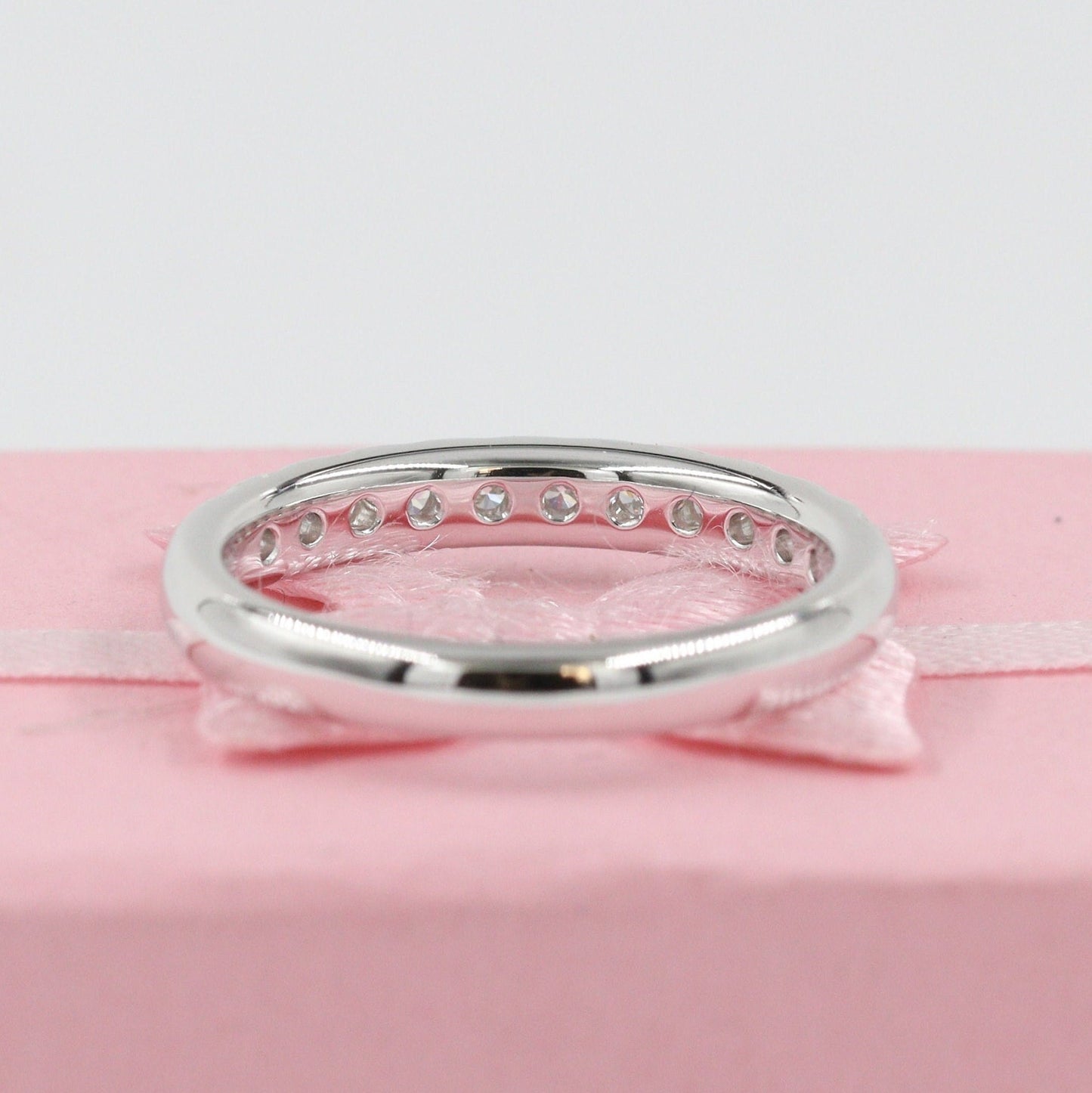 14K Gold Natural Diamond Wedding Band: Half Eternity Anniversary Ring