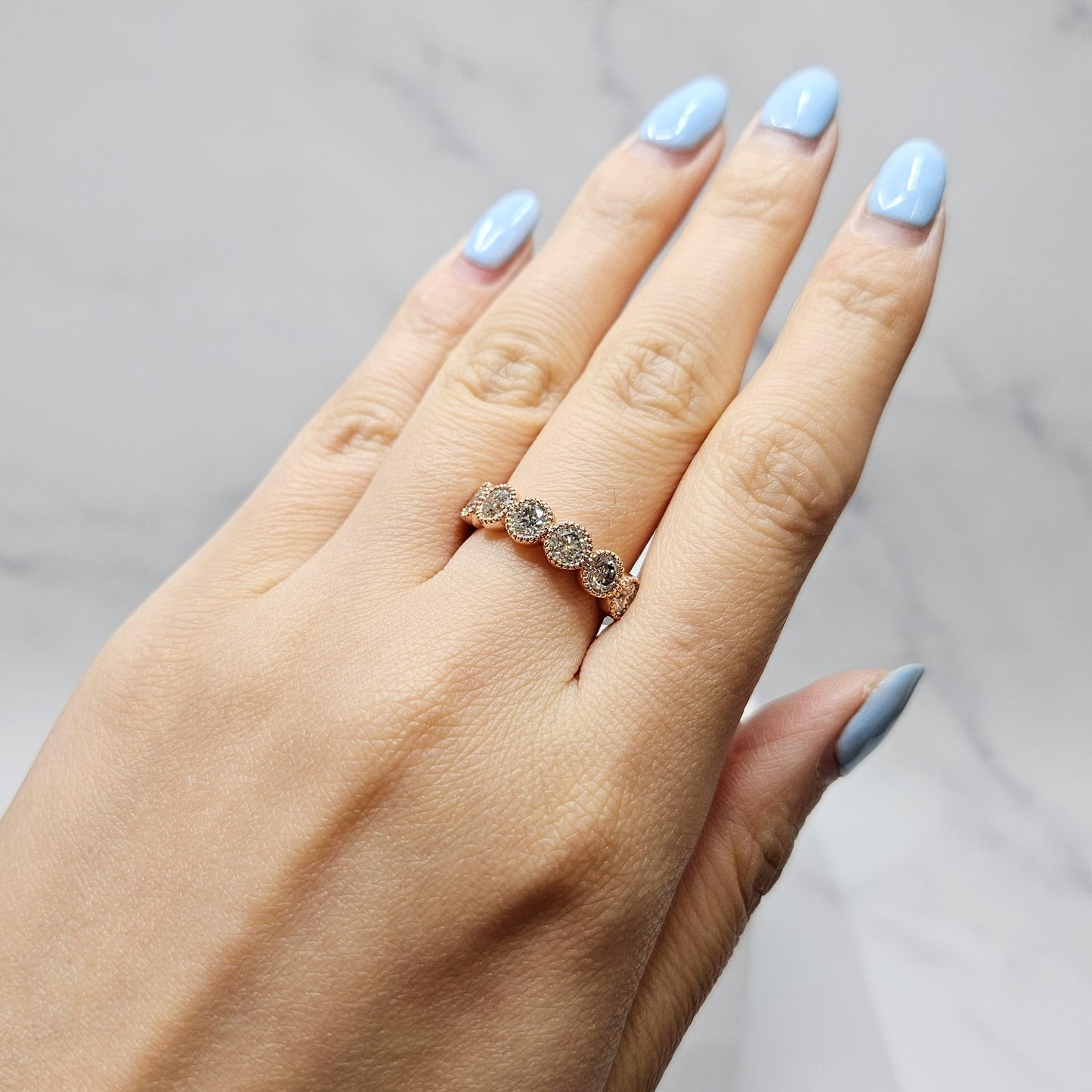 1.5ct Natural Diamond Half Eternity Band: 14K Gold Stackable Ring- Anniversary Gift