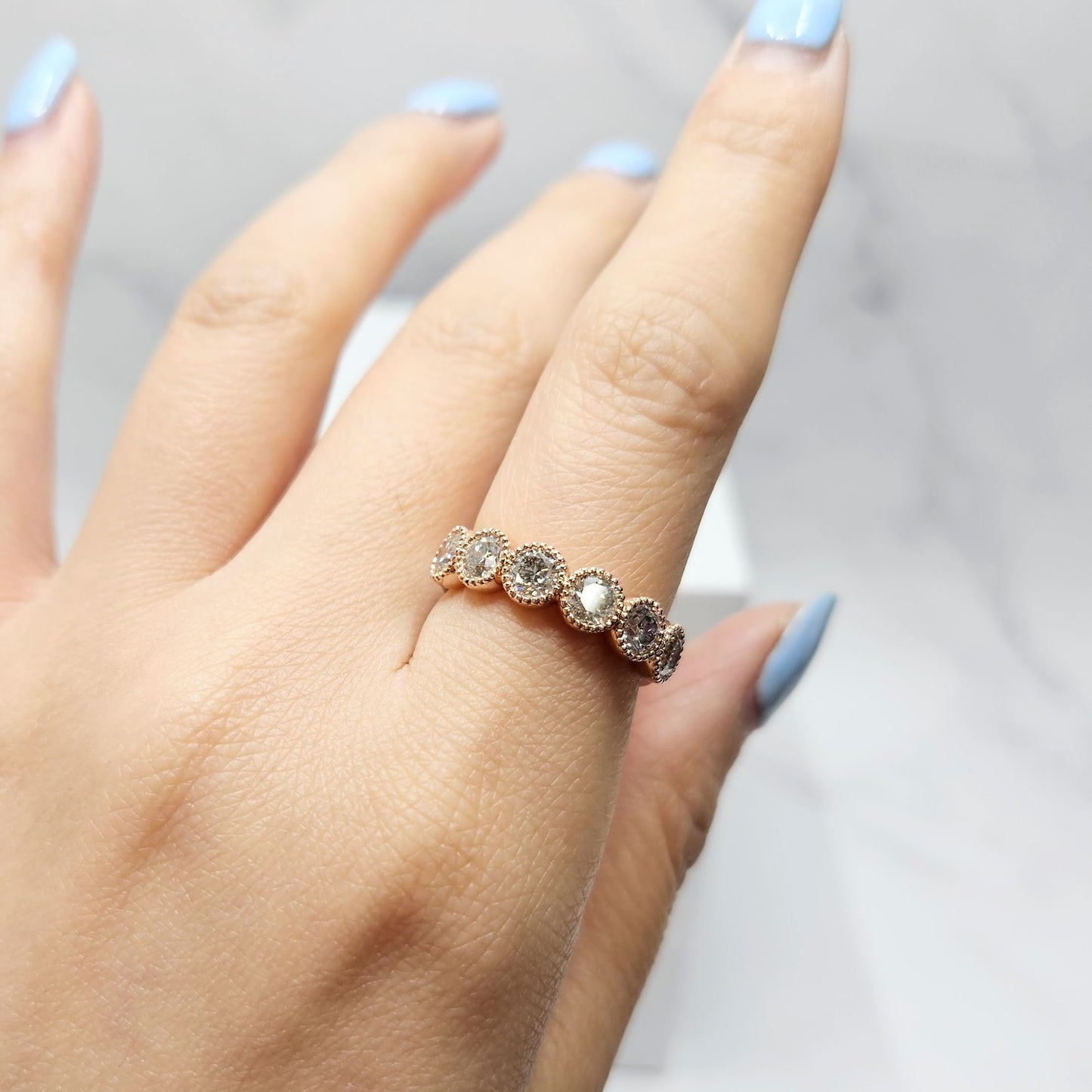 1.5ct Natural Diamond Half Eternity Band: 14K Gold Stackable Ring- Anniversary Gift