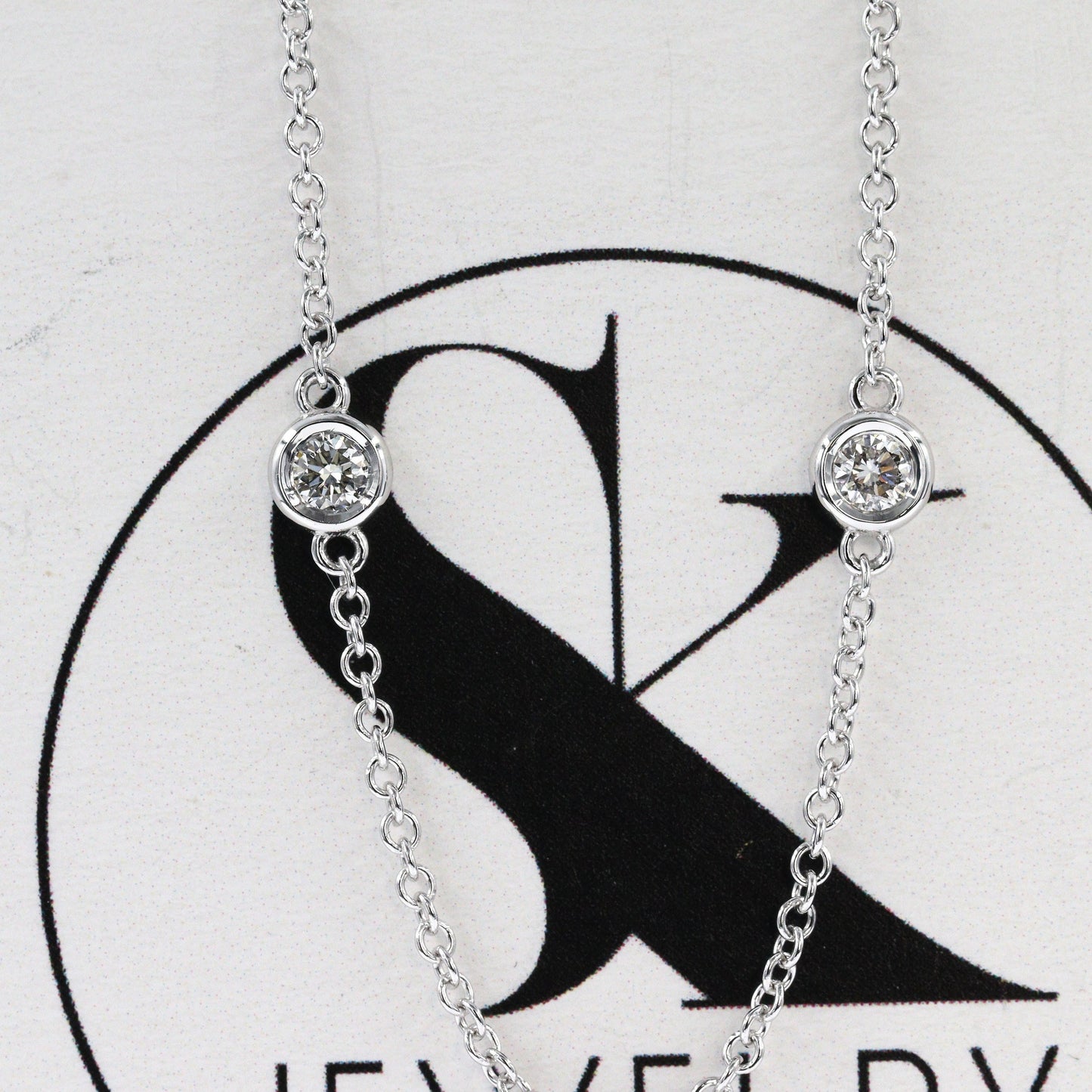 Four Natural Diamonds Bezel By The Yard Necklace/14K gold  0.12ctw~0.28ctw Diamond Necklace/Diamond Wedding Necklace/Anniversary Gift