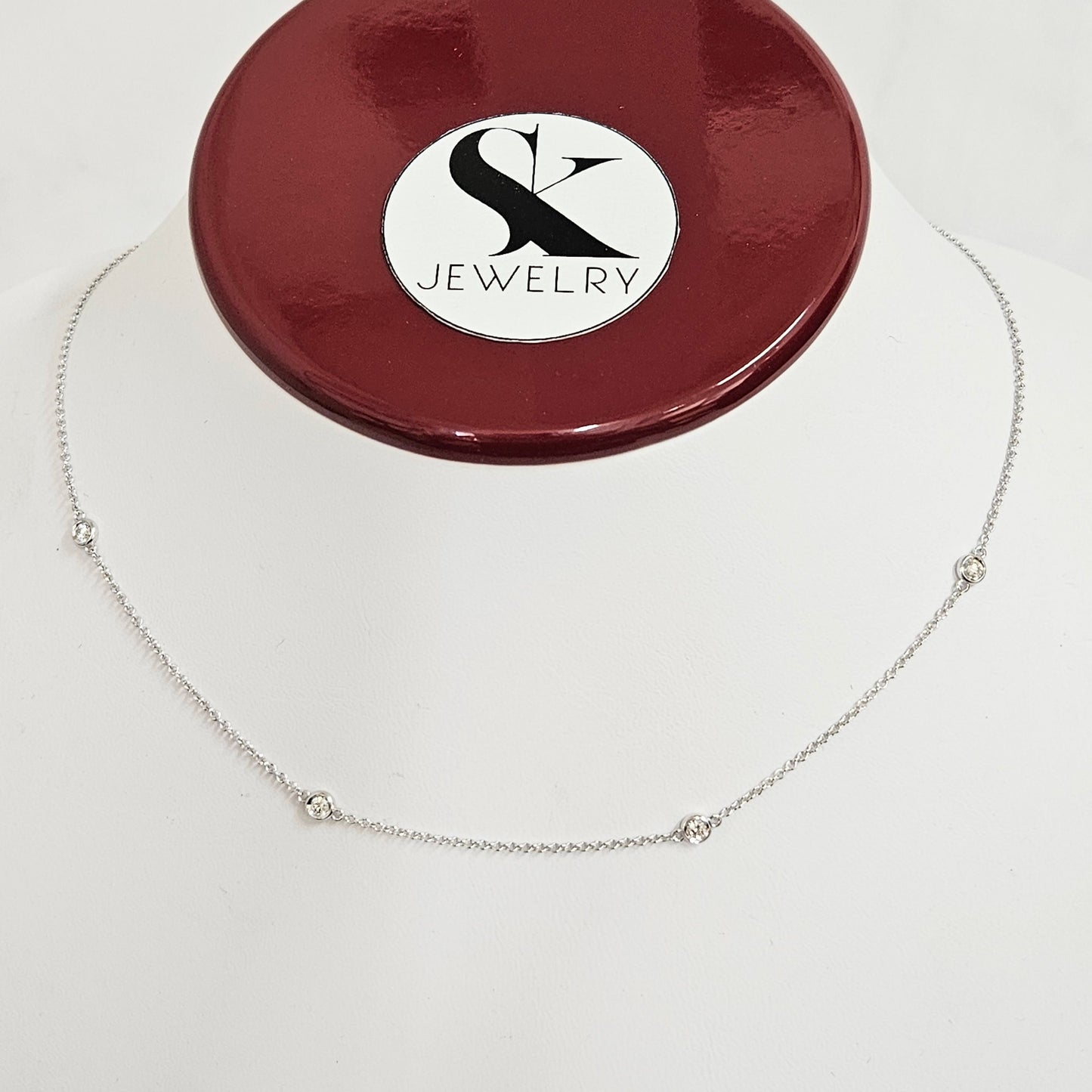 Four Natural Diamonds Bezel By The Yard Necklace/14K gold  0.12ctw~0.28ctw Diamond Necklace/Diamond Wedding Necklace/Anniversary Gift