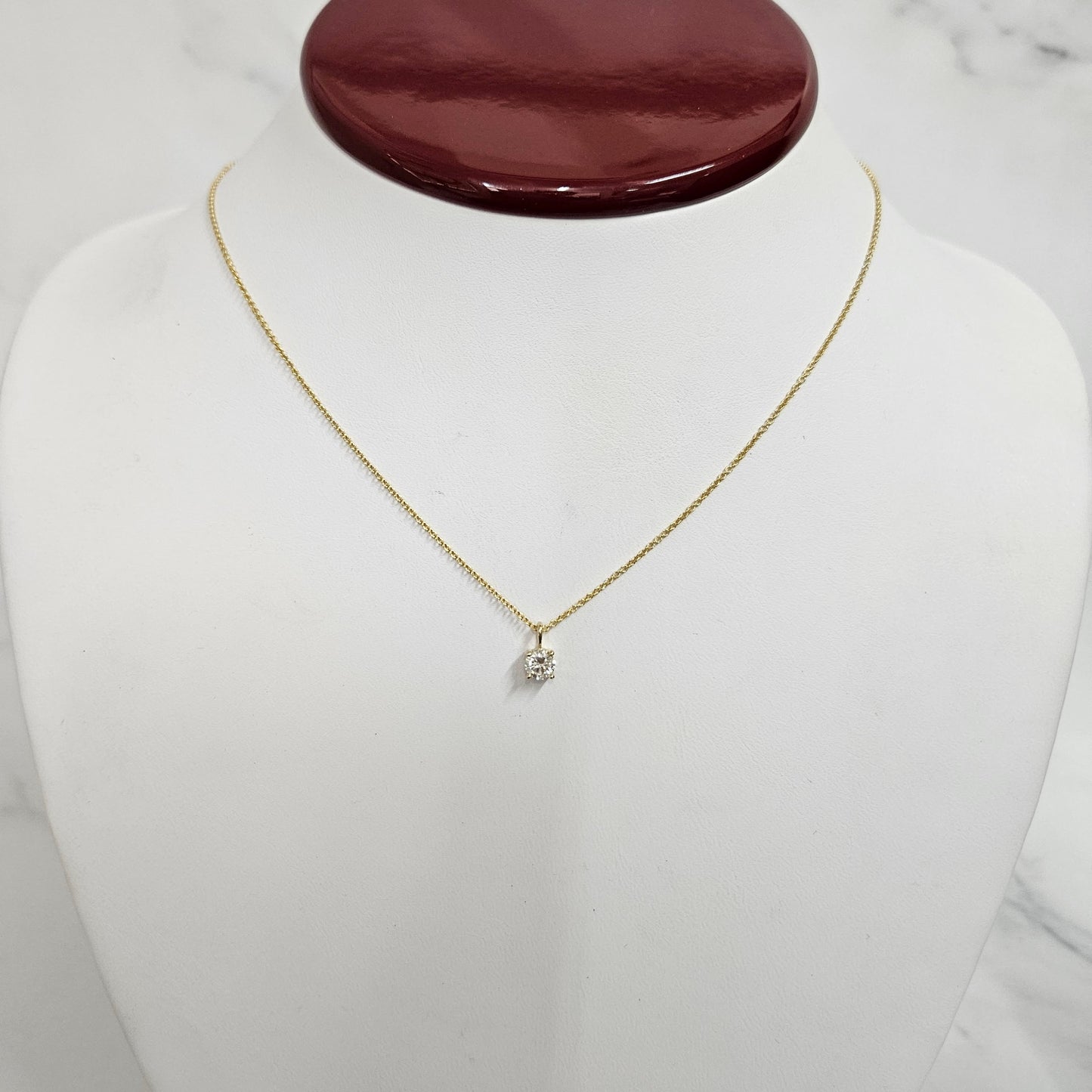Handmade 14K Gold .30ct Diamond Solitaire Pendant Necklace