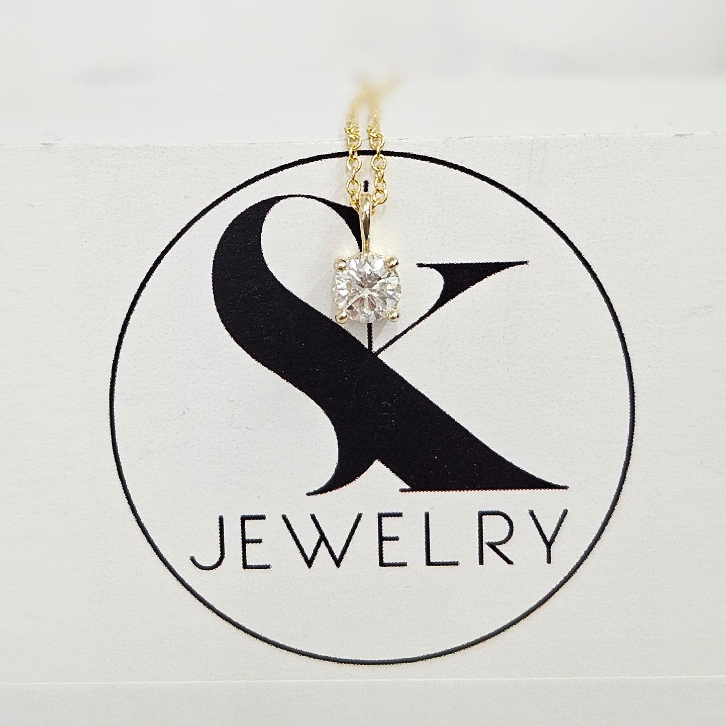 Handmade 14K Gold .30ct Diamond Solitaire Pendant Necklace