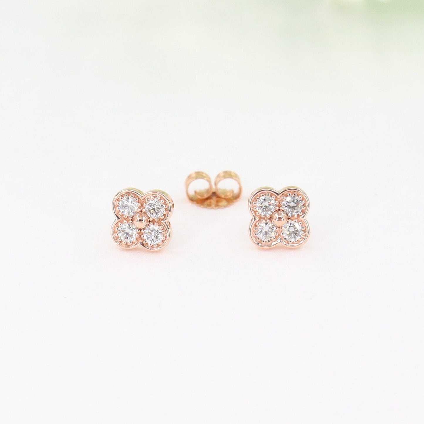 Natural Diamond Clover Stud Earrings: 14K,18K gold 6.9mm Clover Classic Dainty Cluster Stud Earrings-Diamond Stud Earring - Anniversary gift