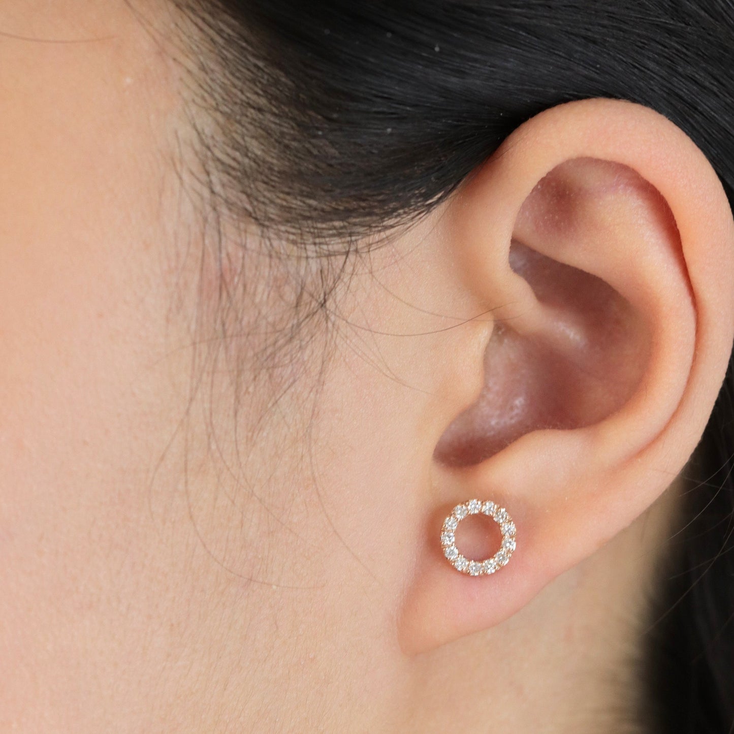Natural Diamond Open Circle 8.4mm Stud Earrings: 14k Gold Minimalist Jewelry