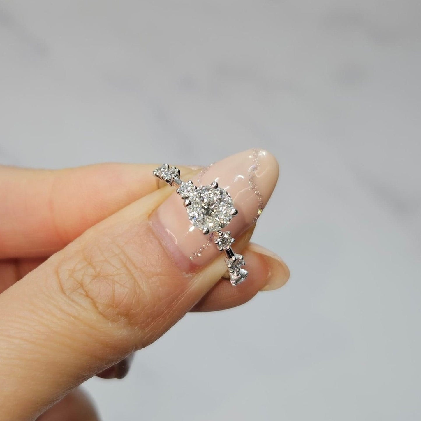 Mixed Cut Natural Diamond Engagement Ring: 0.56ct Princess & Marquise, 14k Gold- Anniversary Gift