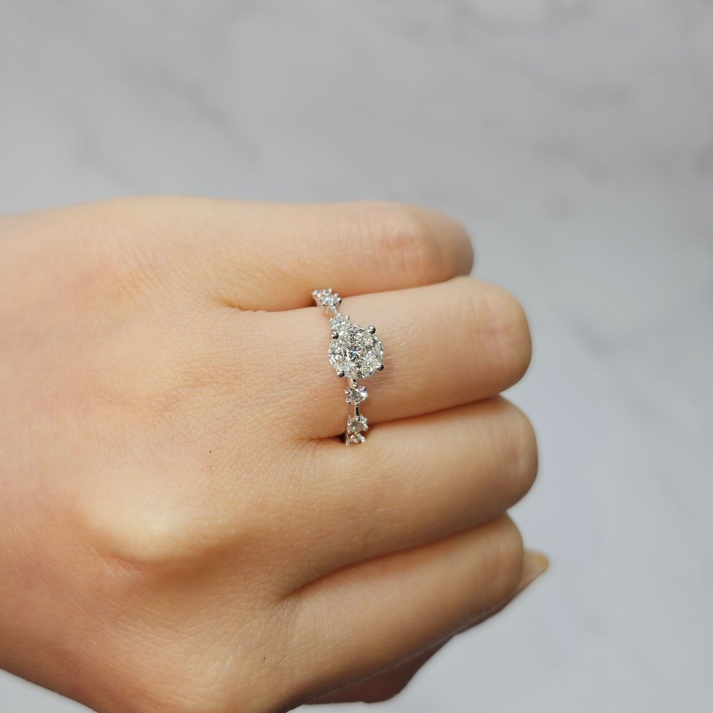 Mixed Cut Natural Diamond Engagement Ring: 0.56ct Princess & Marquise, 14k Gold- Anniversary Gift