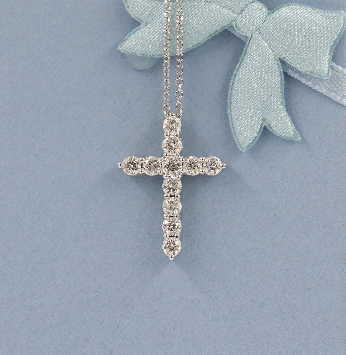 0.5ct Round Natural Diamond Cross Necklace: Platinum,14K,18K Gold Diamond Cross Pendant - Anniversary Gift