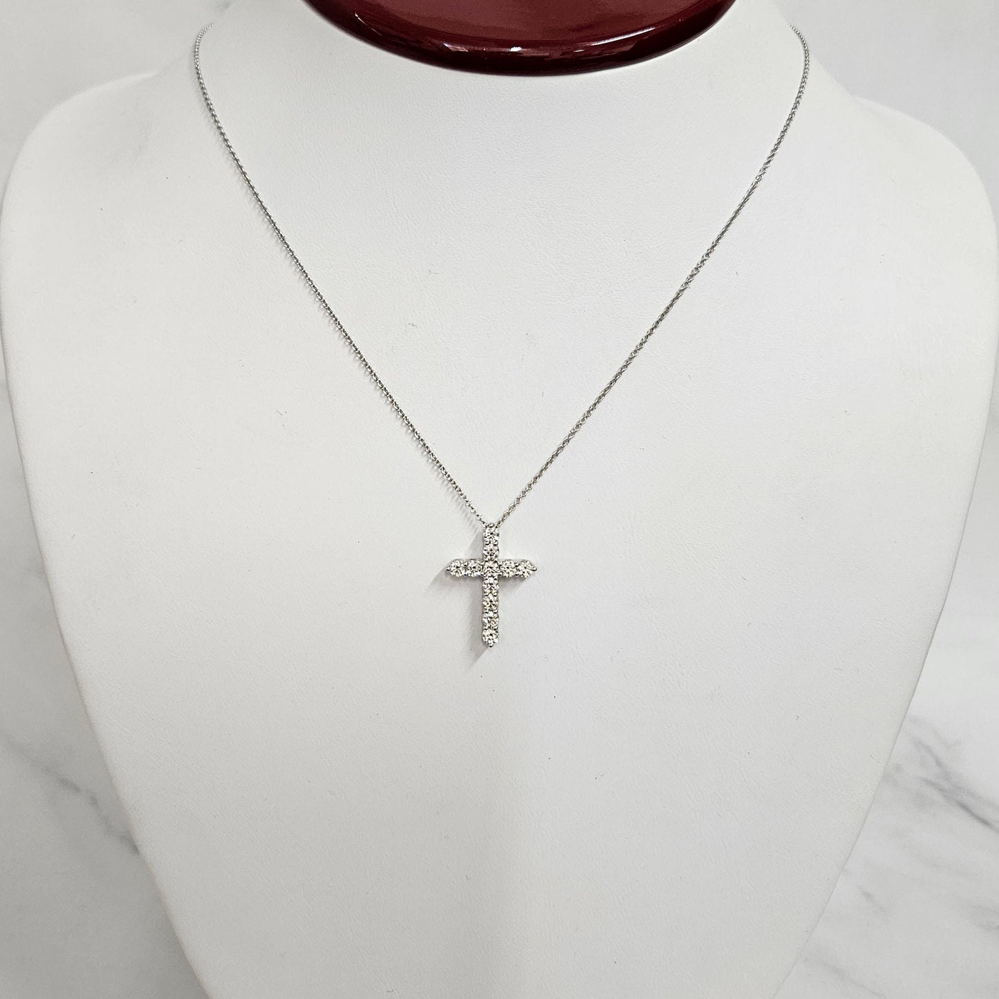 0.8ct Round Natural Diamond Cross Necklace: Platinum,14K,18K Gold Diamond Cross Pendant - Anniversary Gift