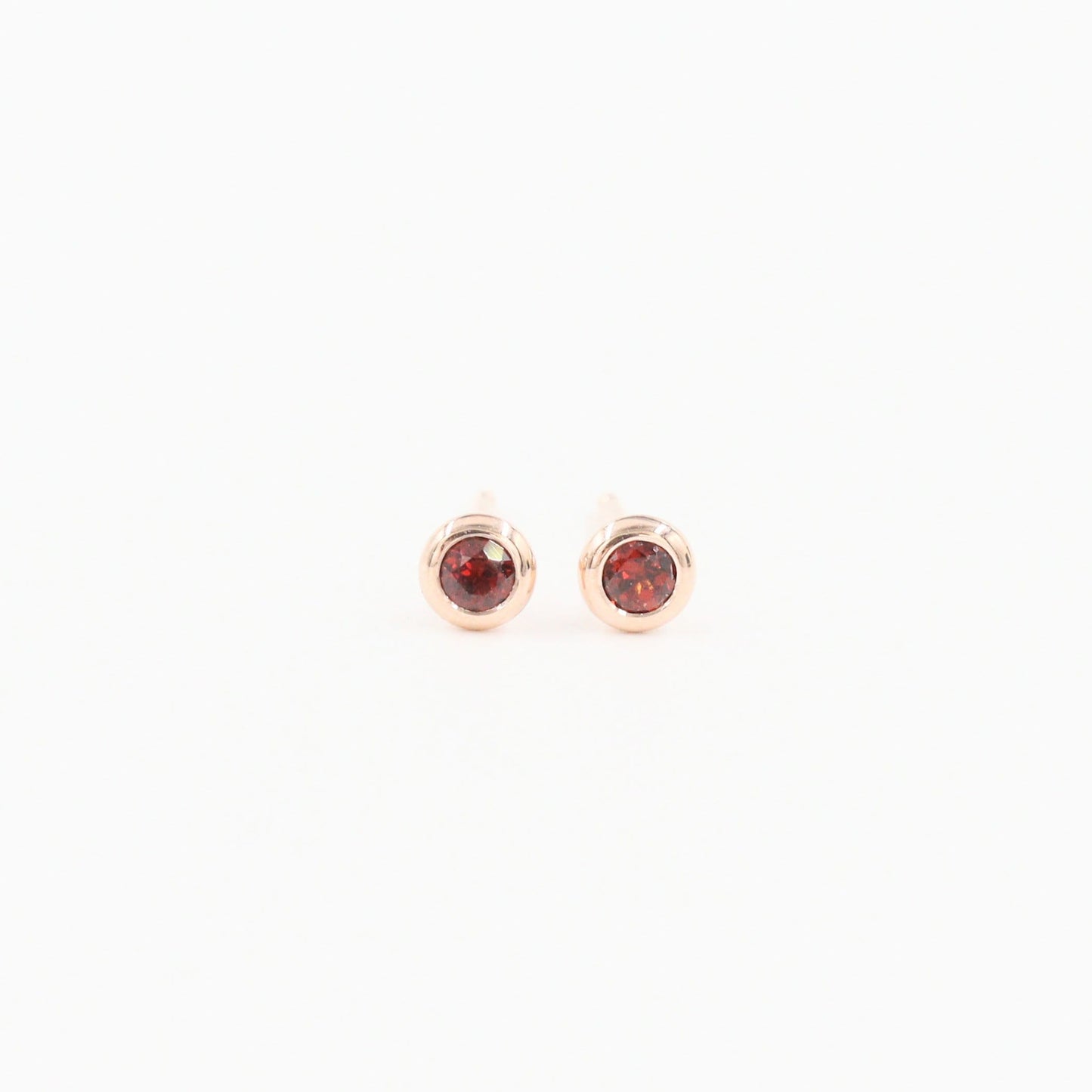 Handmade 14K Gold Garnet Stud Earrings: Bezel Set Solitaire