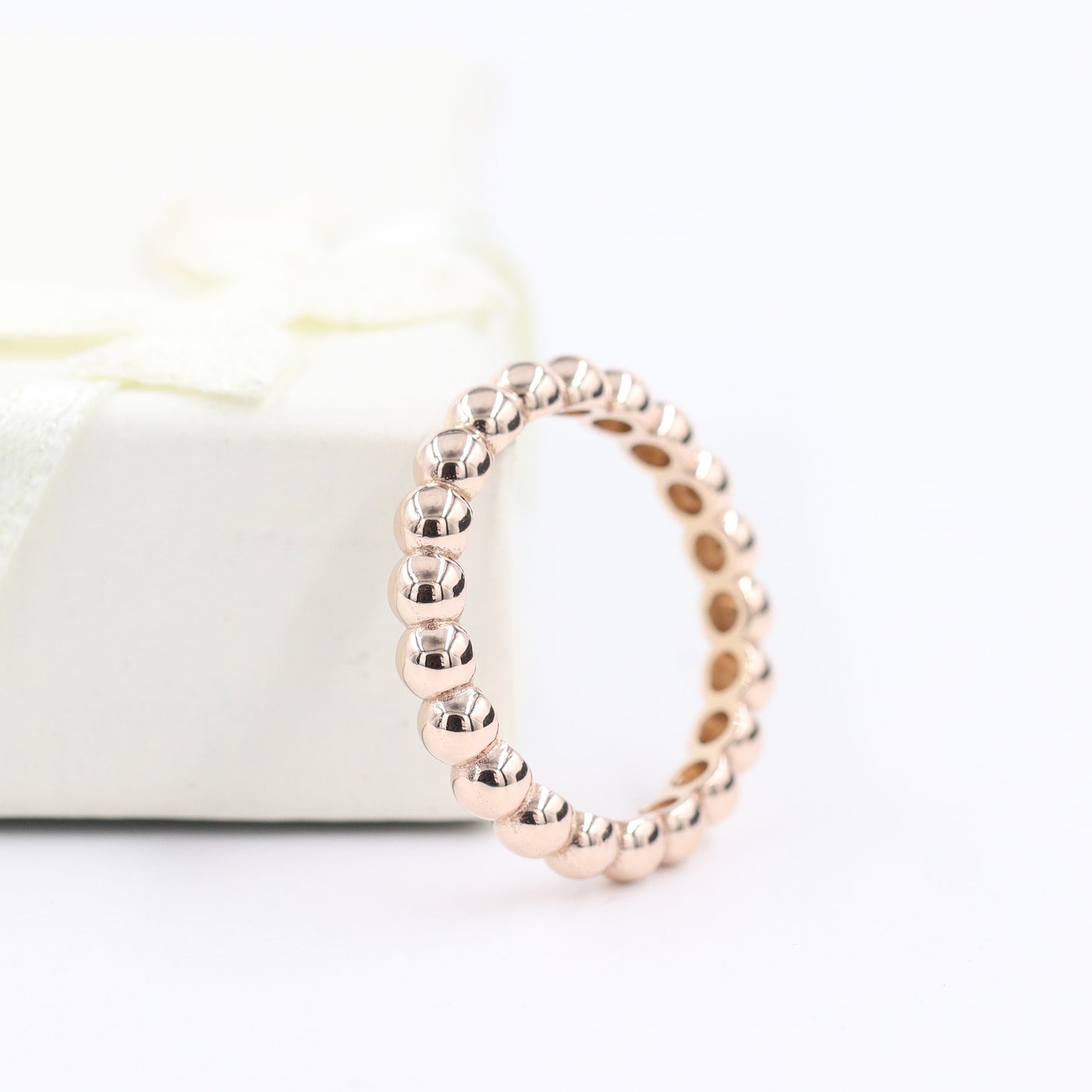14K Gold 3.2mm Bead Ring: Handmade Stacking Perfect Matching Band for Engagement Band - Anniversary Gift