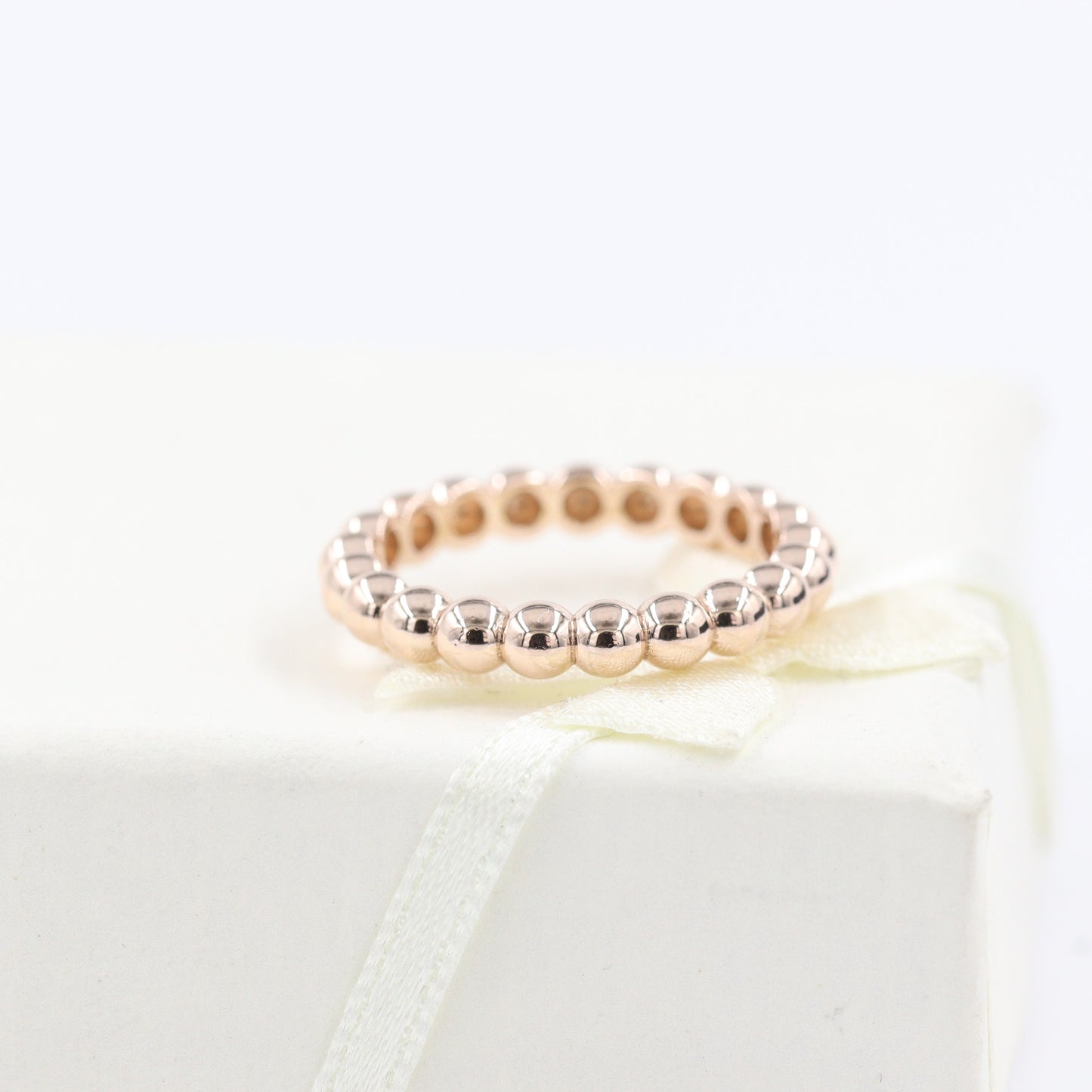 14K Gold 3.2mm Bead Ring: Handmade Stacking Perfect Matching Band for Engagement Band - Anniversary Gift