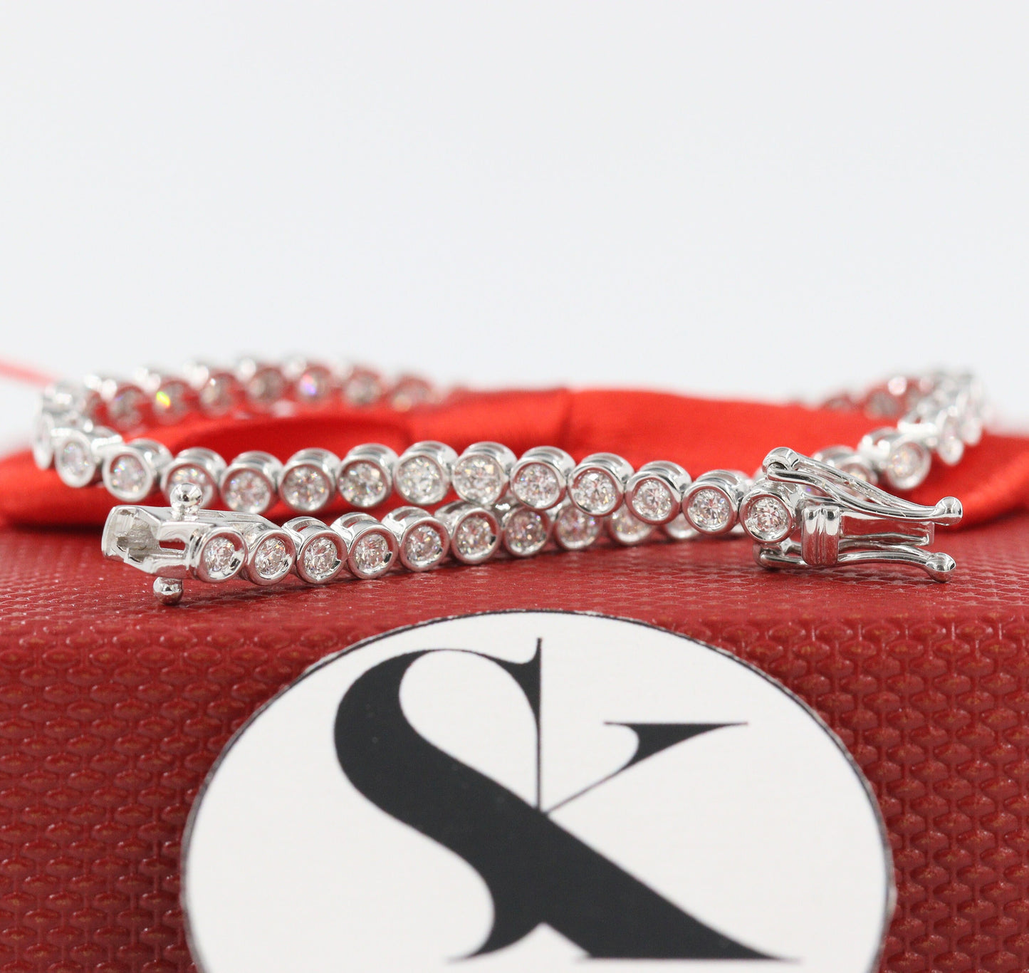 Round Diamond Tennis Bracelet /Natural Diamond Bezel Setting Tennis  Bracelet/ Diamond Tennis Bracelet/Anniversary gift