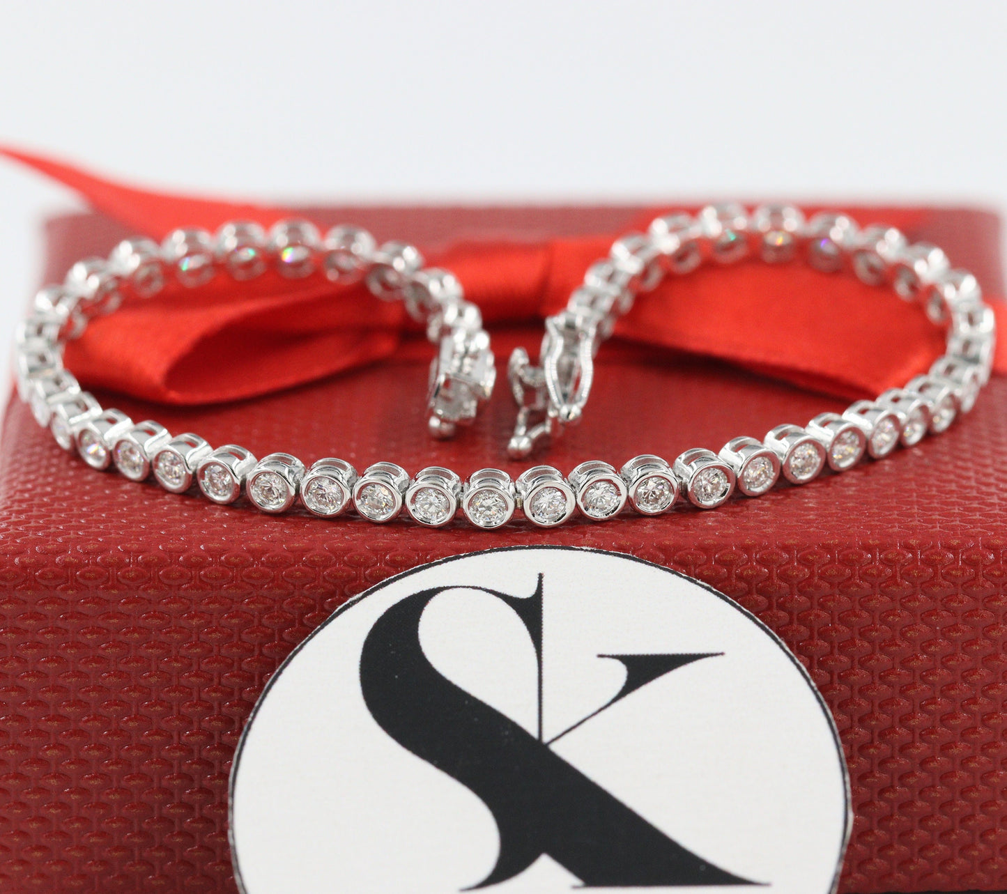 Round Diamond Tennis Bracelet /Natural Diamond Bezel Setting Tennis  Bracelet/ Diamond Tennis Bracelet/Anniversary gift
