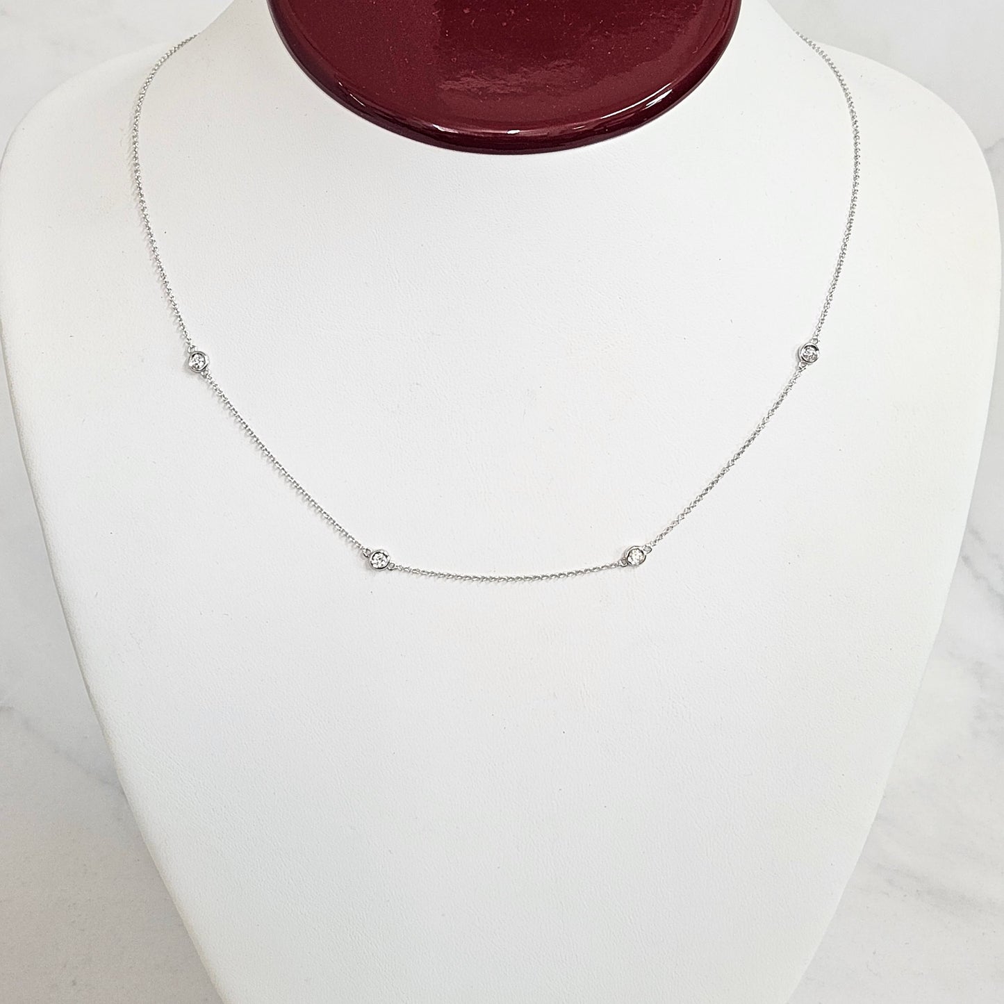 Four Natural Diamonds Bezel By The Yard Necklace/14K gold  0.12ctw~0.28ctw Diamond Necklace/Diamond Wedding Necklace/Anniversary Gift