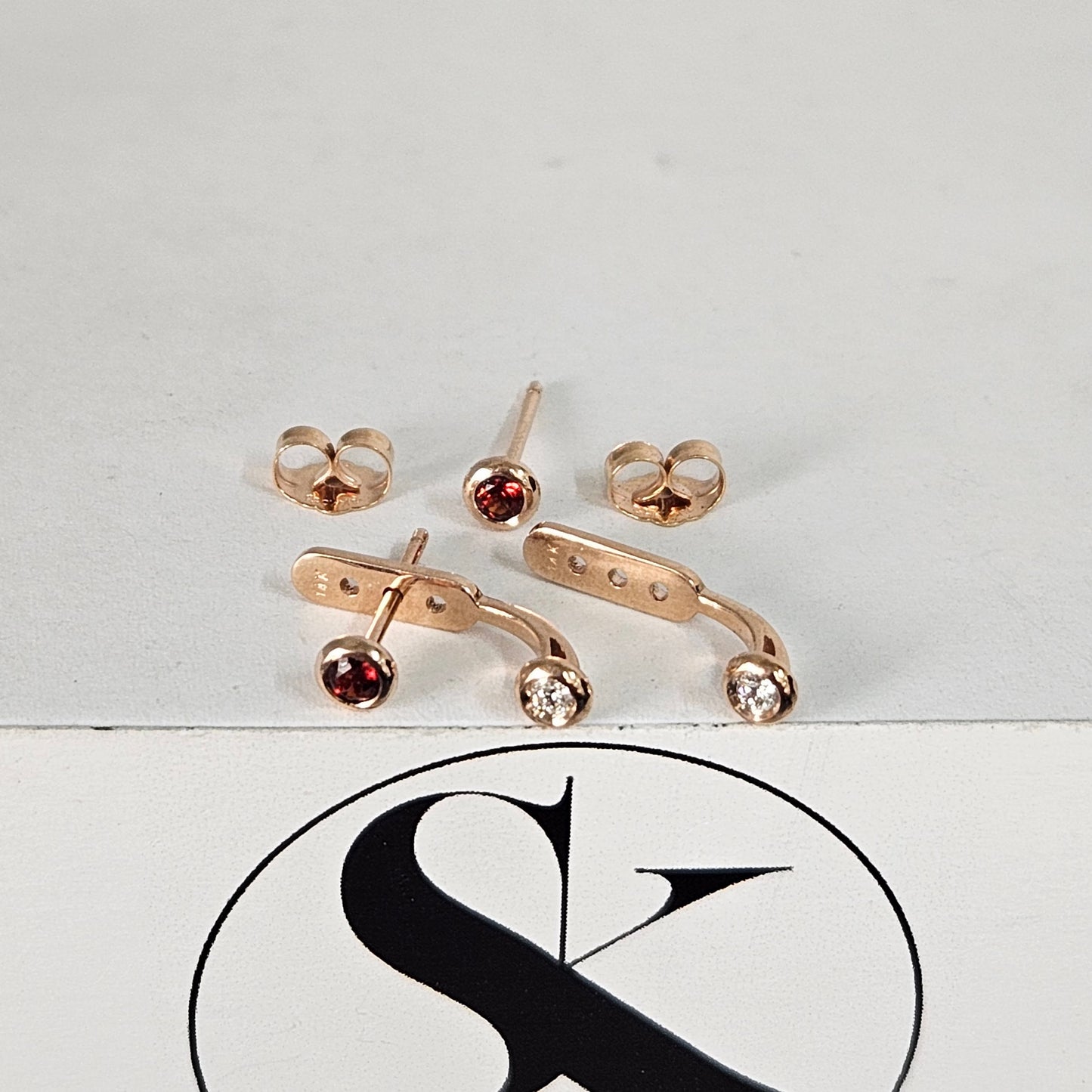 Handmade 14K Gold Garnet Stud Earrings: Bezel Set Solitaire