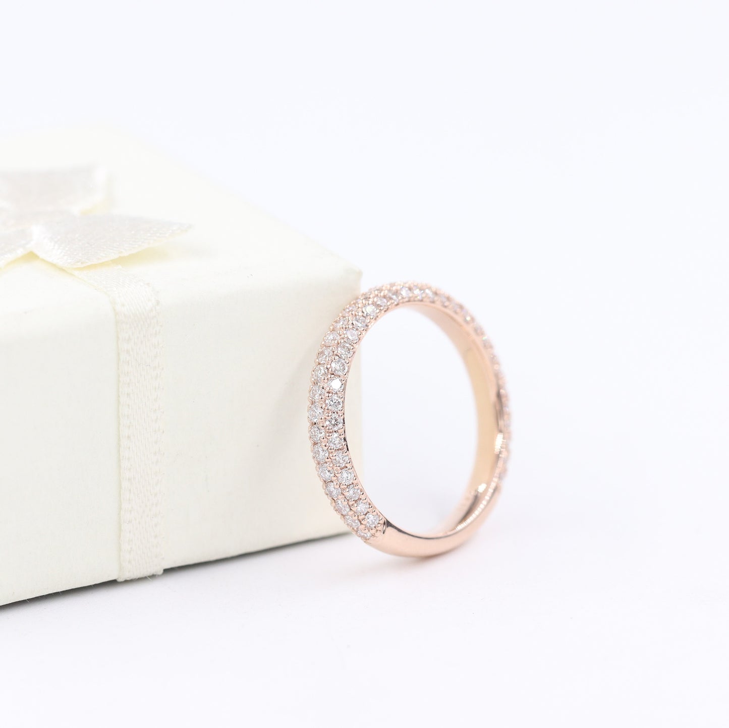 14K Gold 3 Row Natural Diamond 3.0mm Wedding Band: 3/4 Eternity Diamond Anniversary Ring