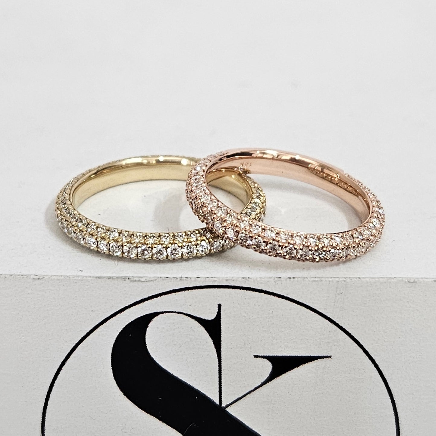 14K Gold 3 Row Natural Diamond 3.0mm Wedding Band: Full Eternity Diamond Anniversary Ring
