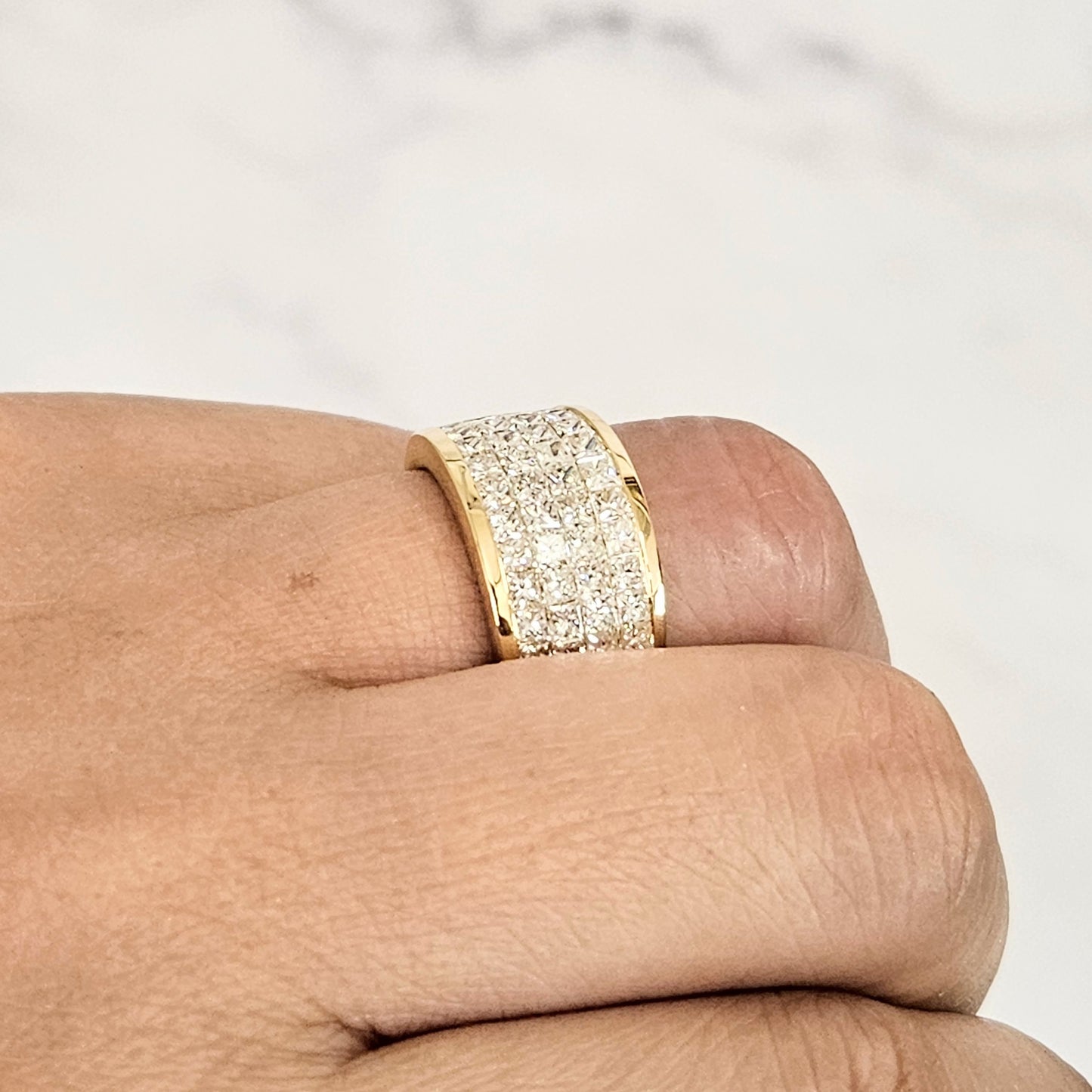 3ct Princess Cut Natural Diamond Invisible Set Ring: Platinum, 14k, 18k Gold Half Eternity Band- Anniversary Gift