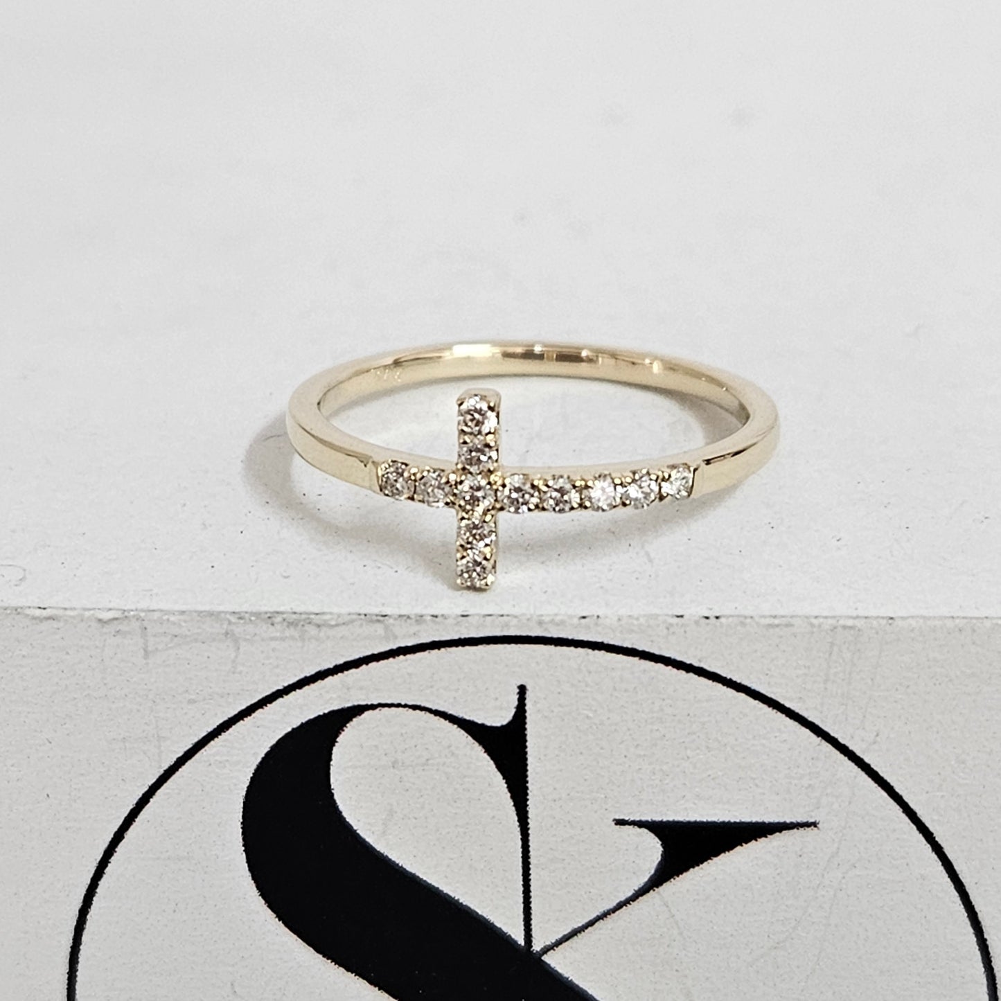 14K Gold Natural Diamond Cross Ring: Religious Wedding Band